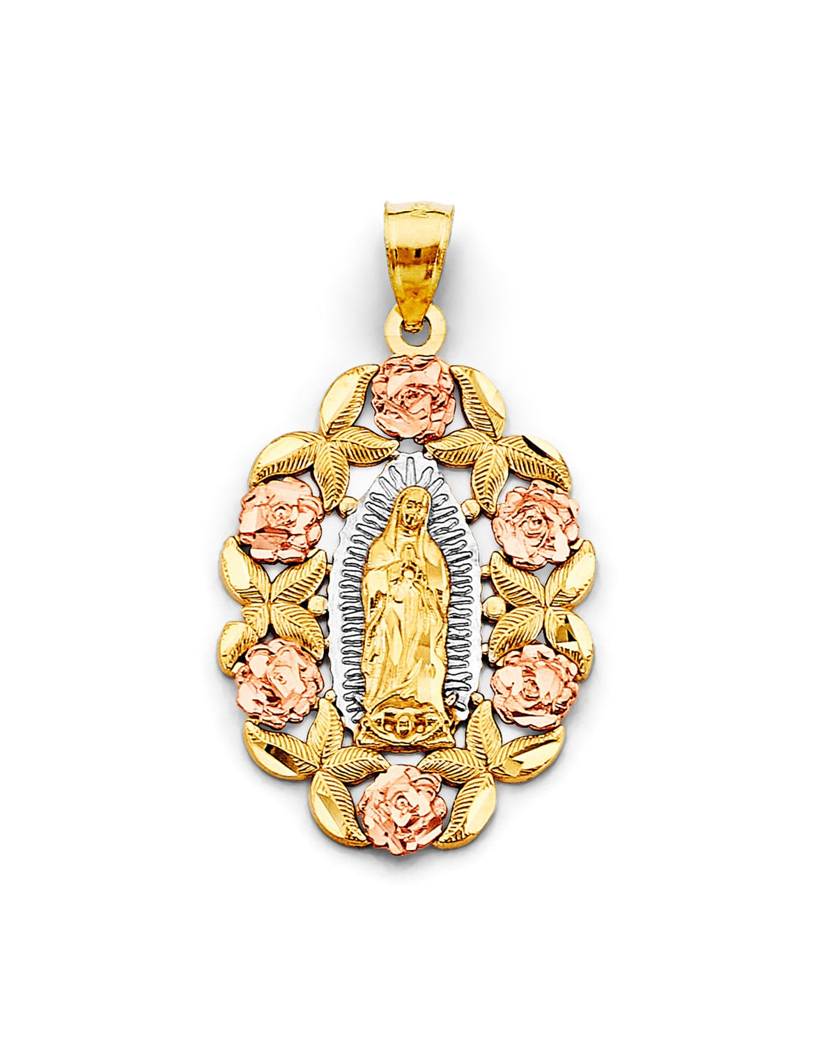 14K Tri-Color Gold 3C Flower Guadalupe Pendant (PT-2949)
