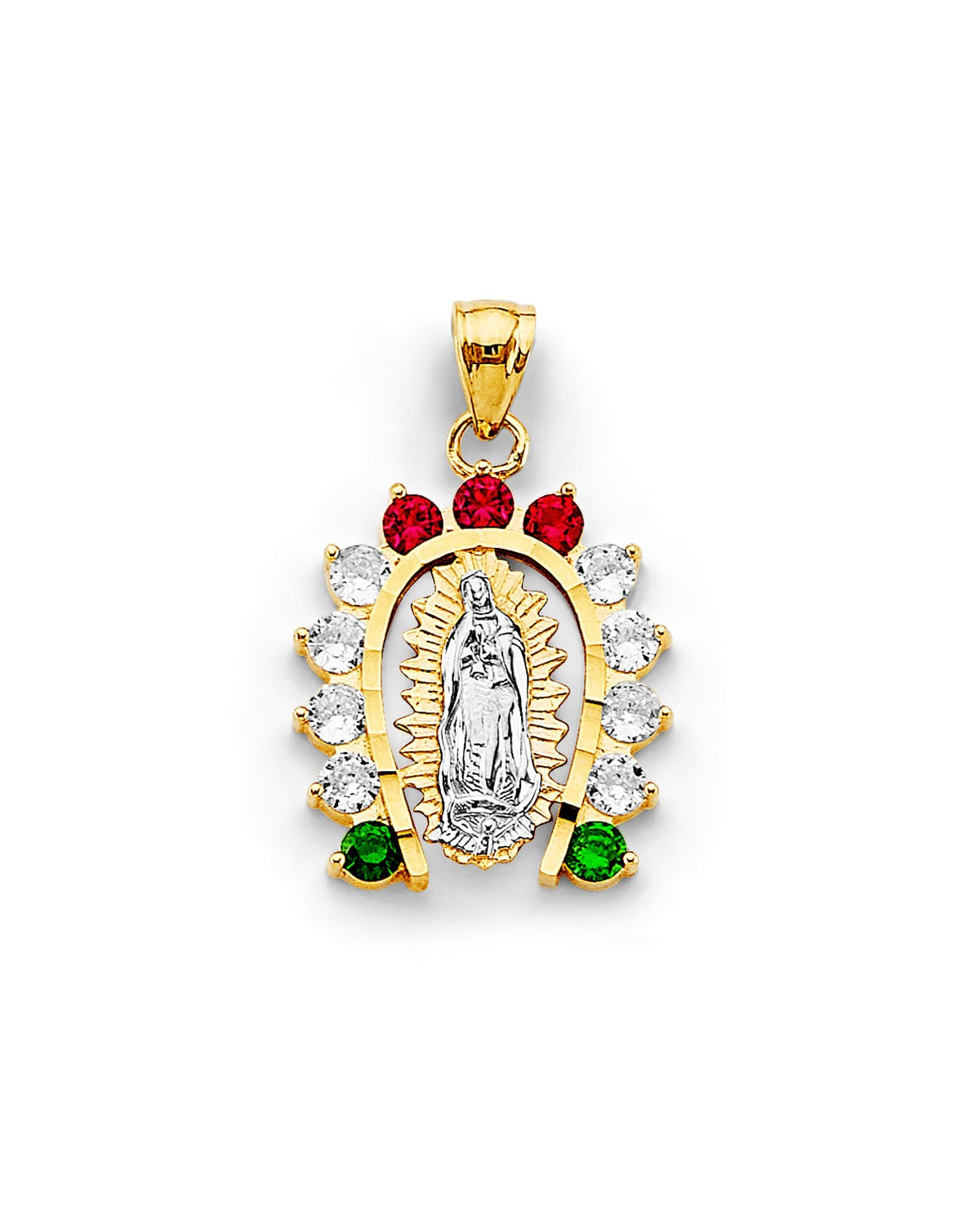 14K Two-Tone Gold 2T CZ Horse Shoe Guadalupe Pendant (PT-2950)