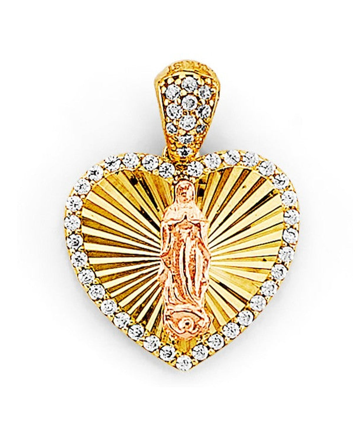14K Tri-Color Gold 3C CZ Heart Guadalupe Pendant (PT-2951)