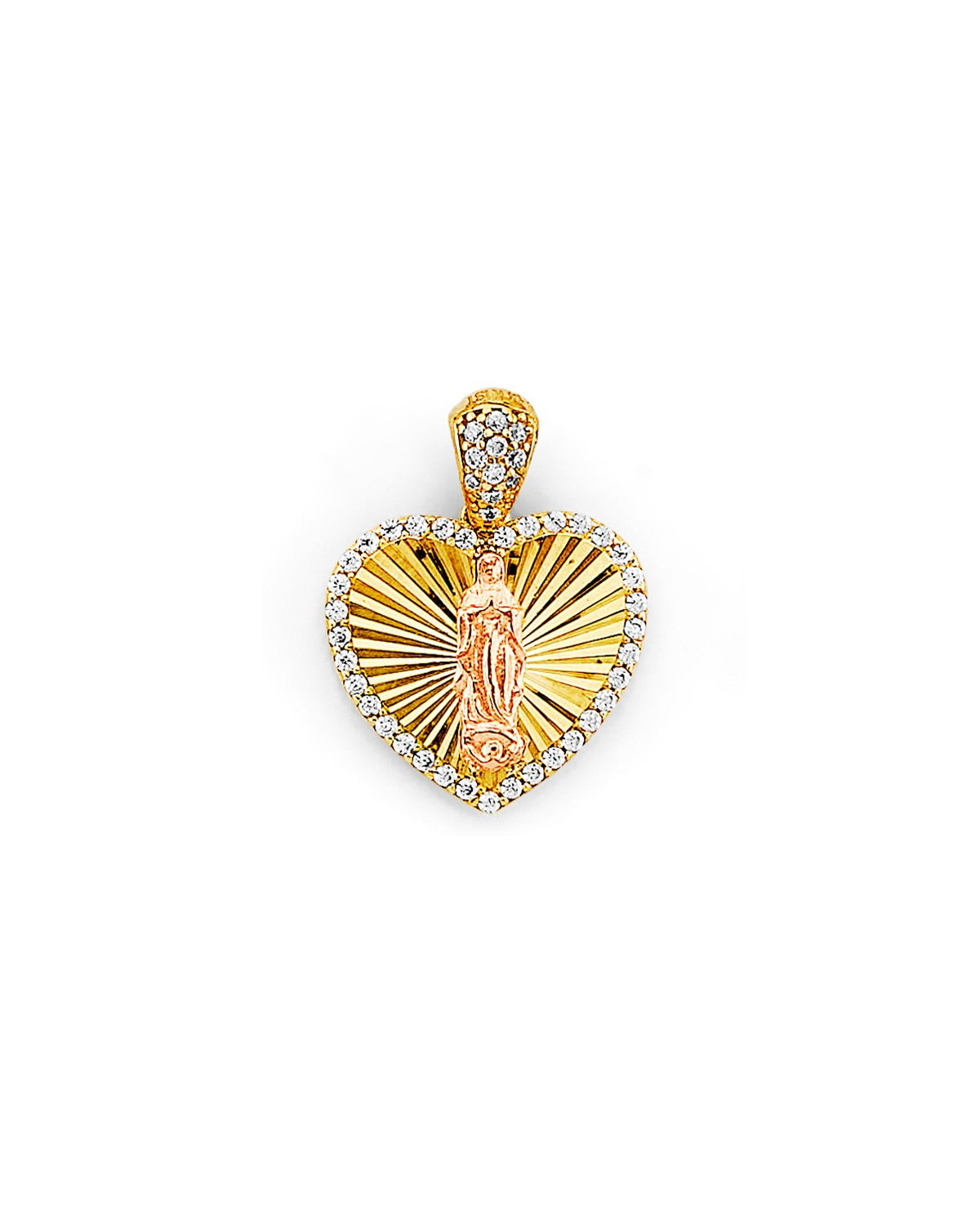 14K Tri-Color Gold 3C CZ Heart Guadalupe Pendant (PT-2951)