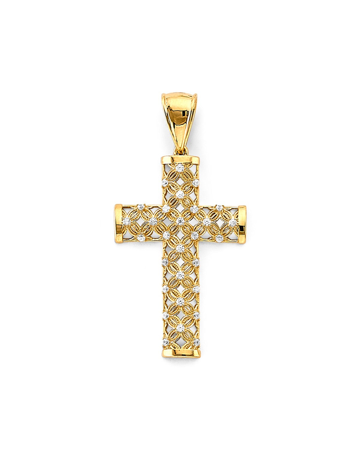 14K Two-Tone Gold CZ Cross Pendant (PT-3232)