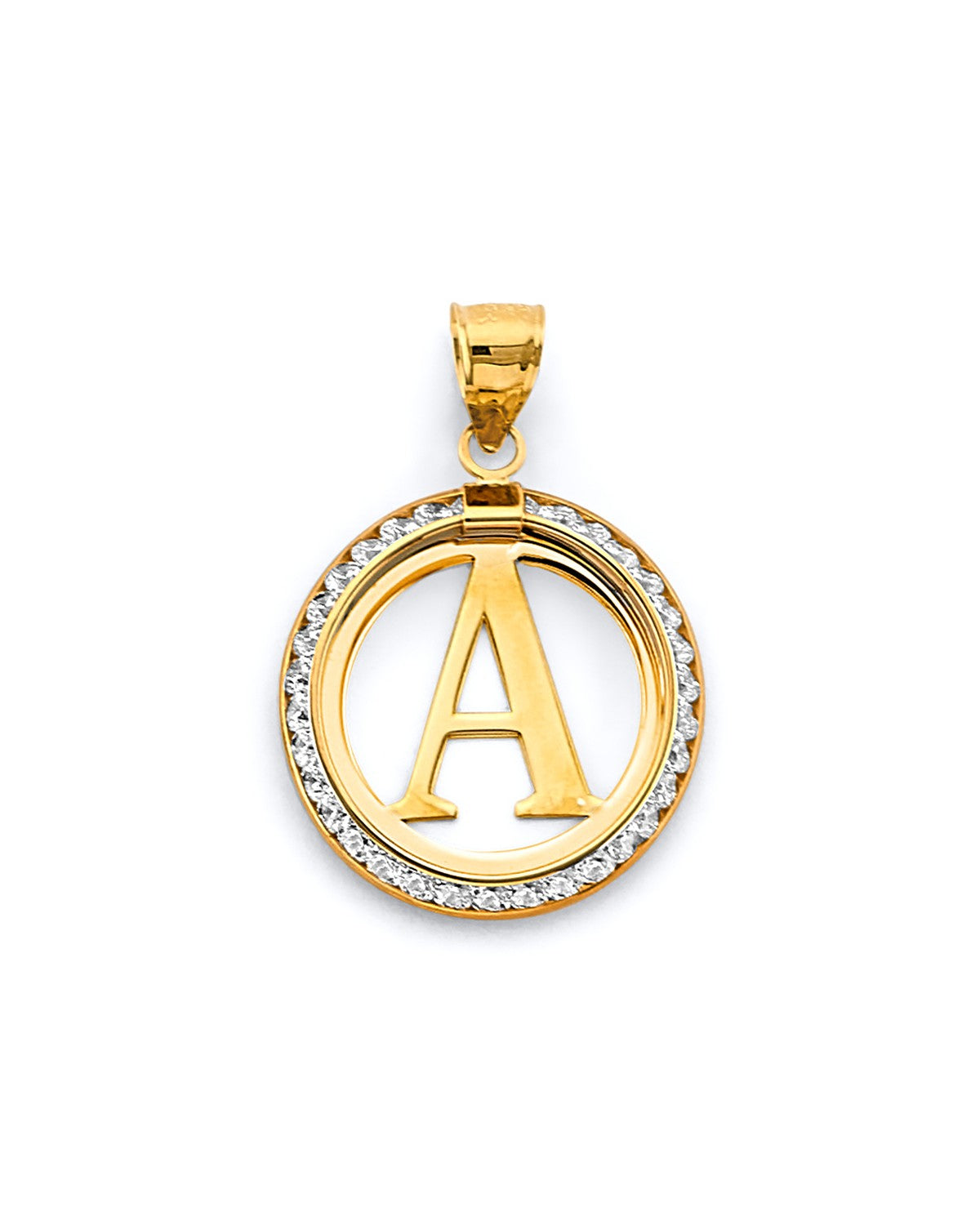 14K Yellow Gold CZ Round Initial Pendant (PT-3242)