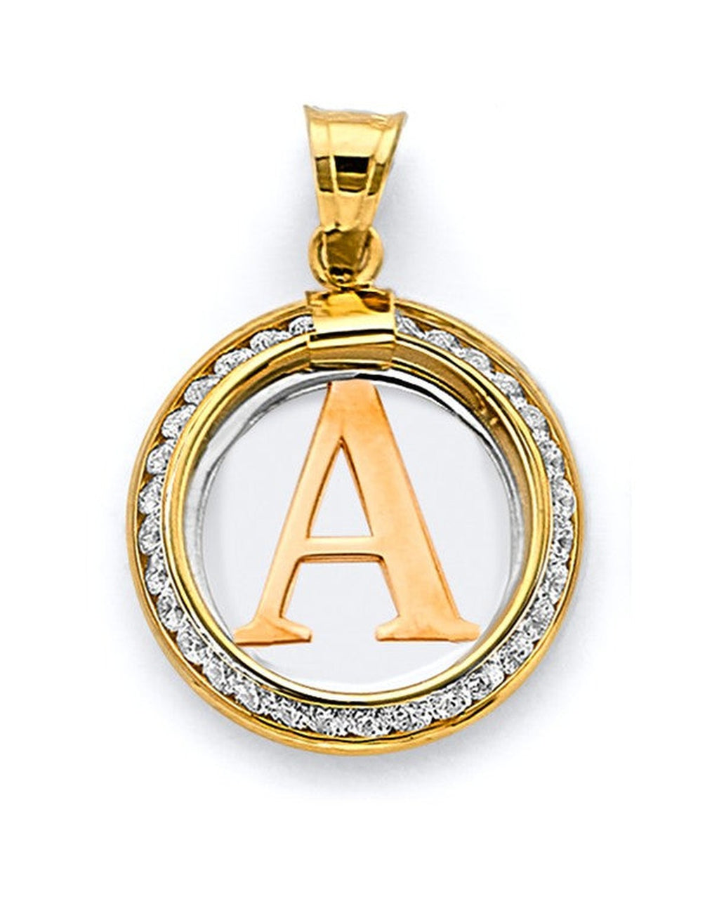 14K Yellow Gold 2T CZ Round Initial Pendant (PT-3245)
