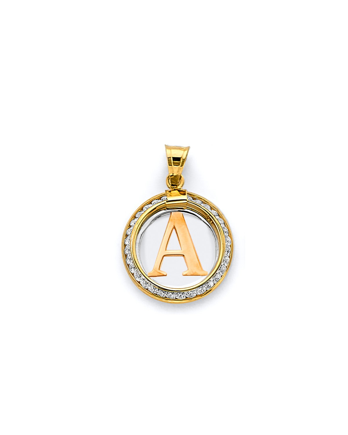 14K Yellow Gold 2T CZ Round Initial Pendant (PT-3245)