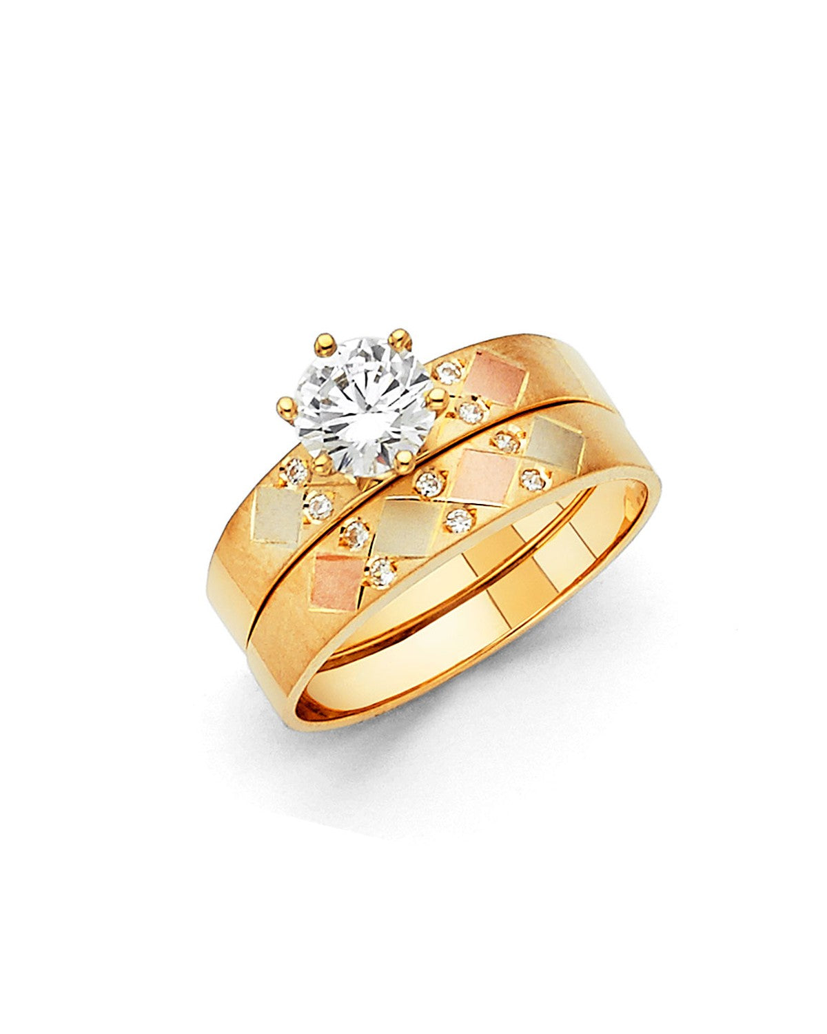 14K Tri-Color Gold 3C CZ Ladies Wedding Band (RG-0114B)
