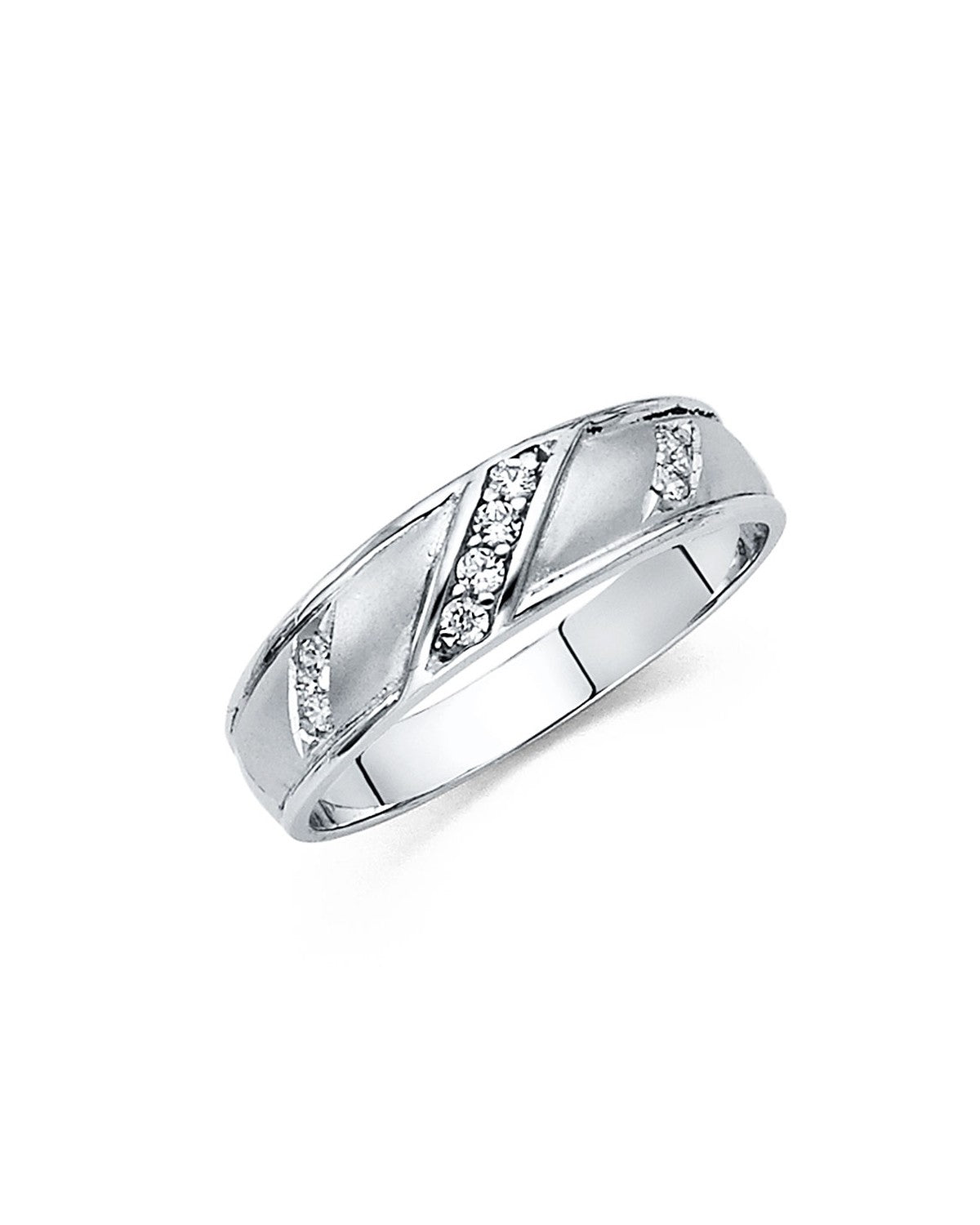 14K White Gold CZ Men's Wedding Band (RG-0201)