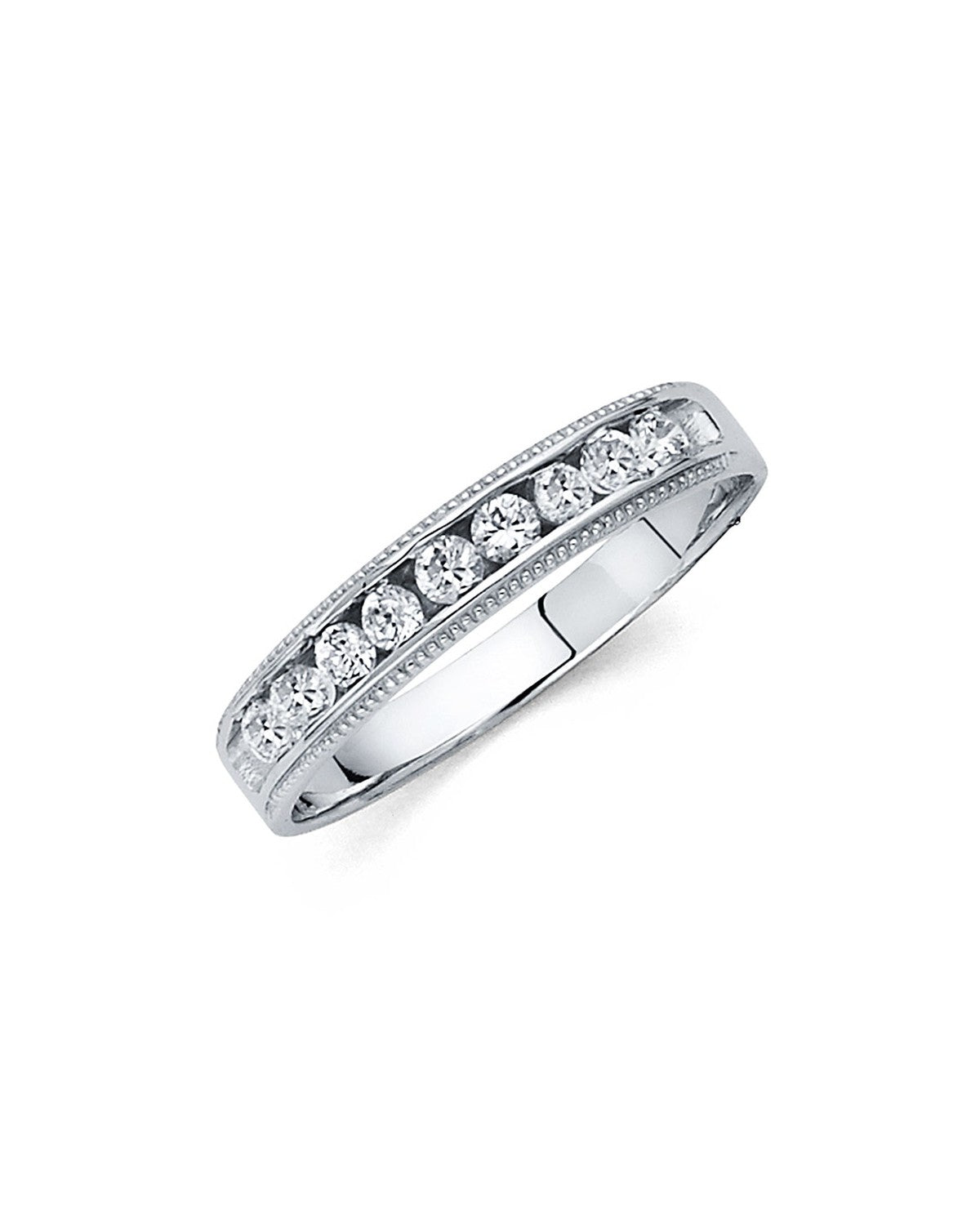 14K White Gold CZ Men's Wedding Band (RG-0233)