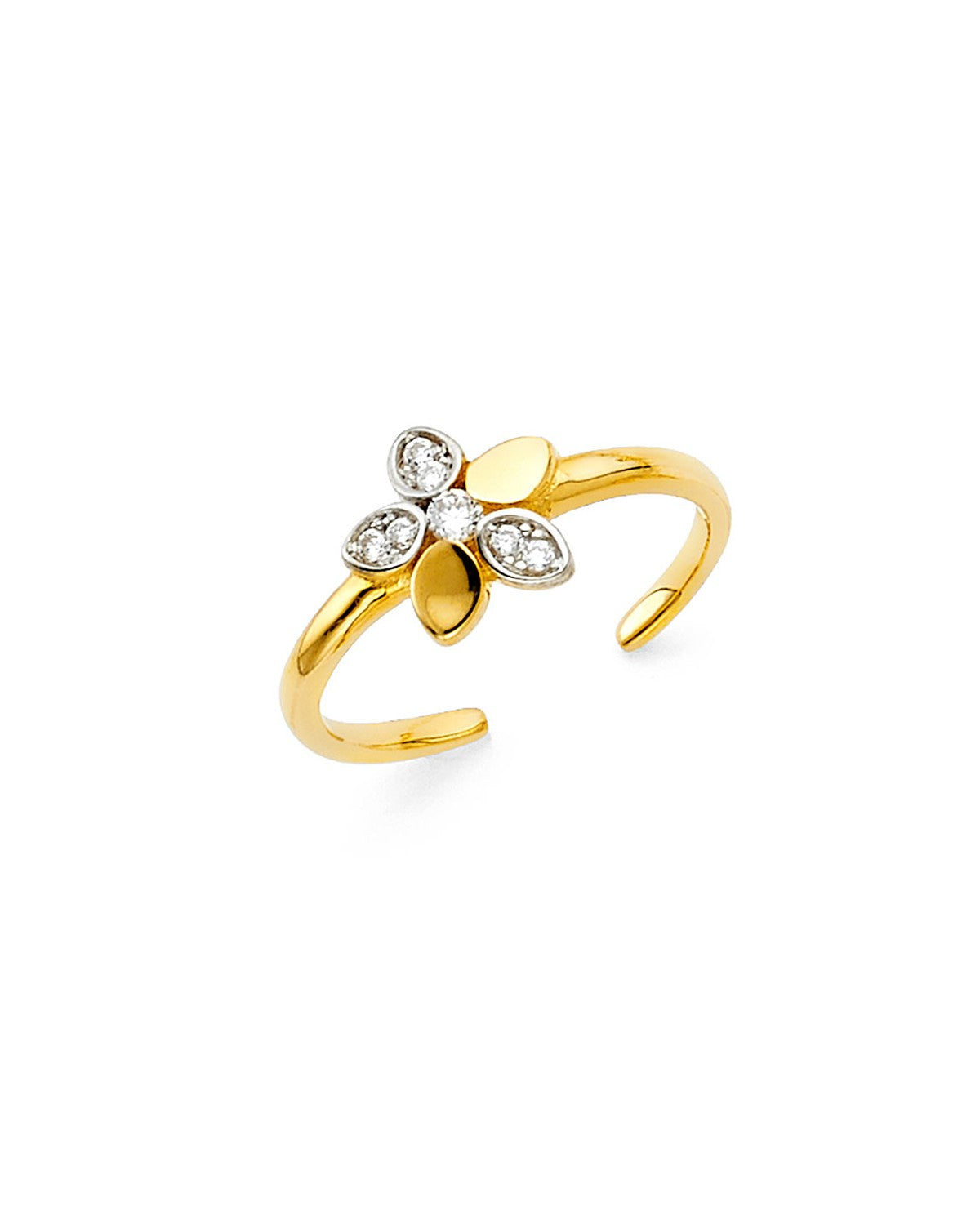 14K Two-Tone Gold 2T Flower CZ Toe Ring (RG-0891)