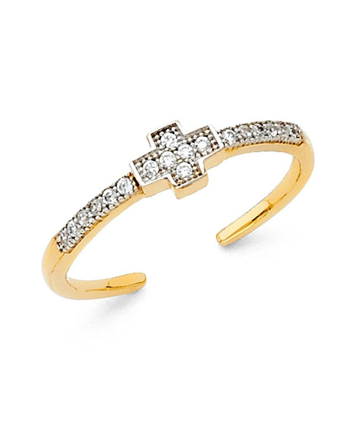 14K Two-Tone Gold 2T Cross CZ Toe Ring (RG-0893)