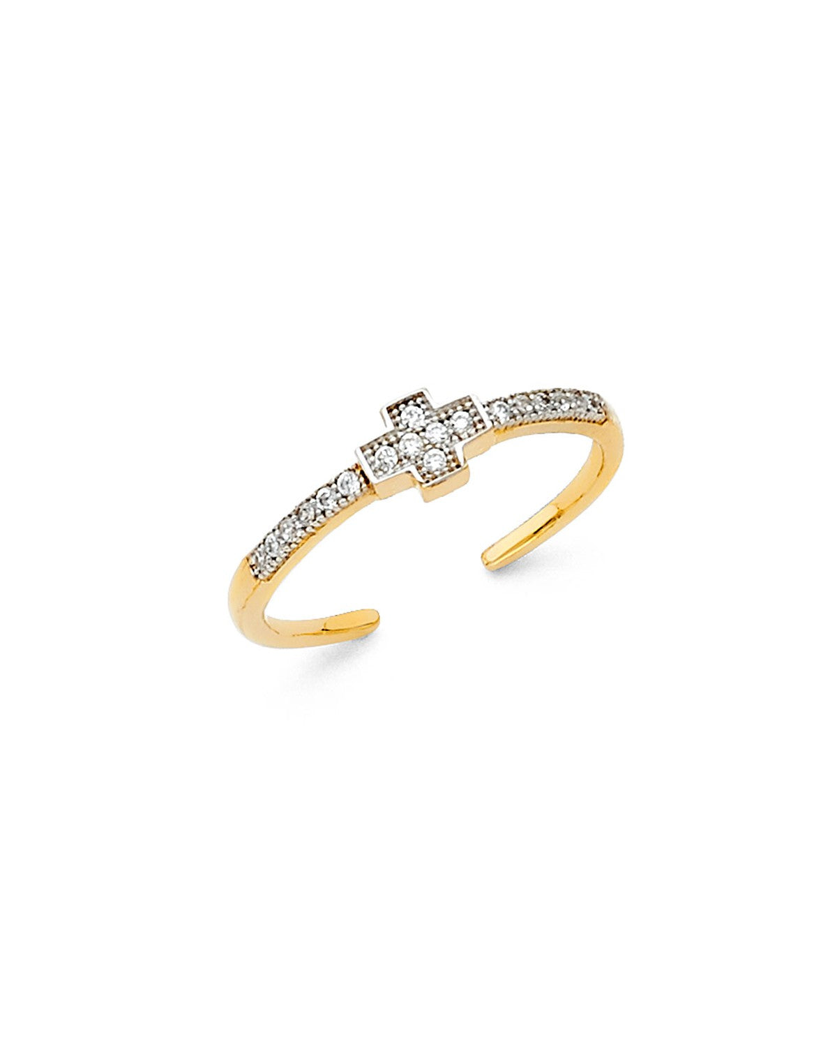 14K Two-Tone Gold 2T Cross CZ Toe Ring (RG-0893)
