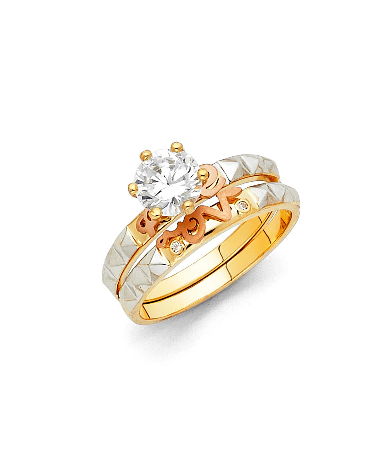 14K Tri-Color Gold 3C CZ Ladies Wedding Band (RG-0899)