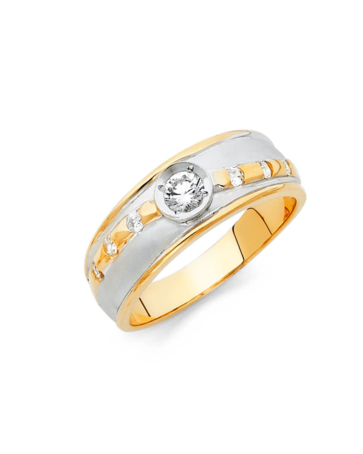 14K Two-Tone Gold 2T CZ Men's Wedding Band (RG-0918)