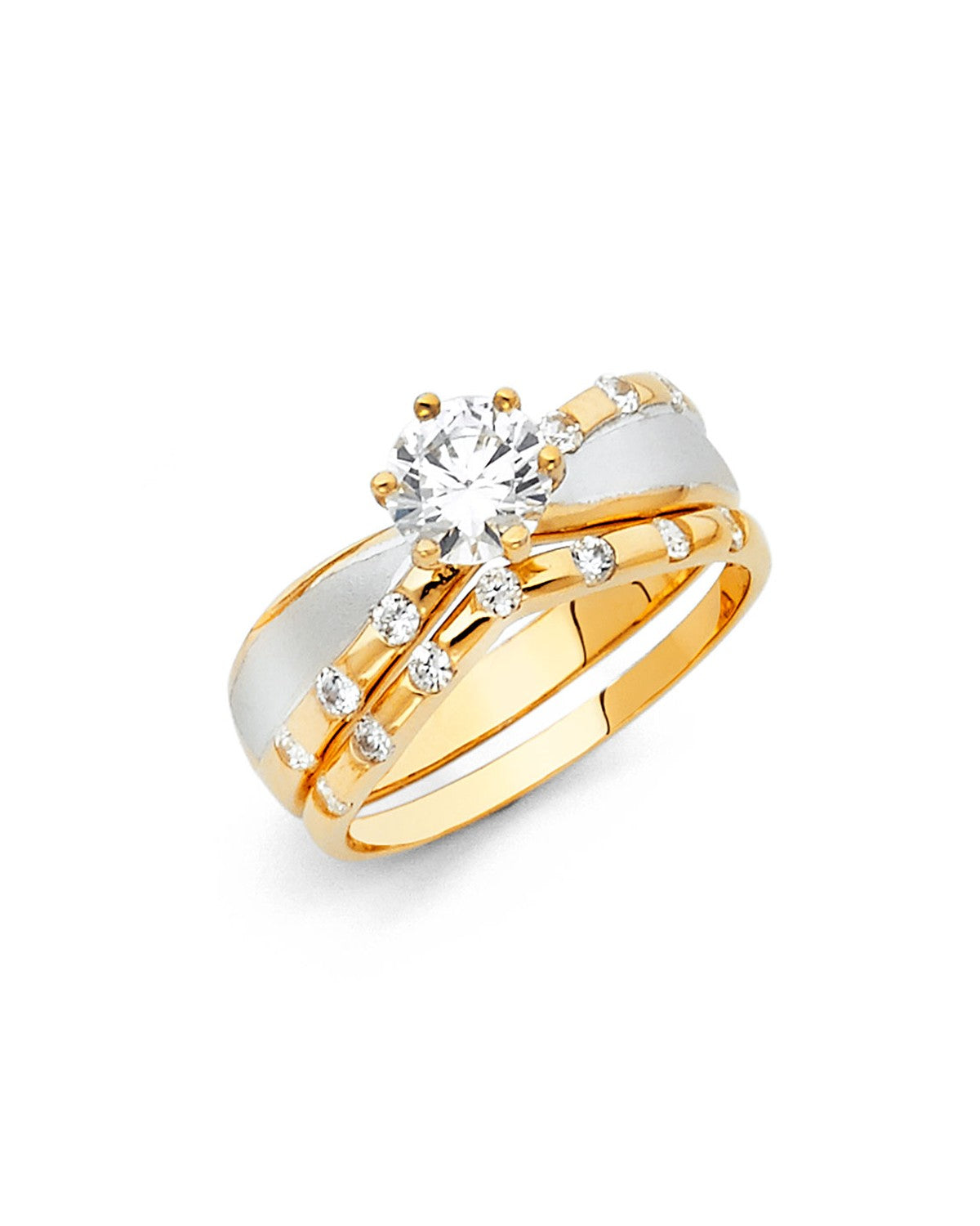 14K Two-Tone Gold 2T CZ Ladies Wedding Band (RG-0920)