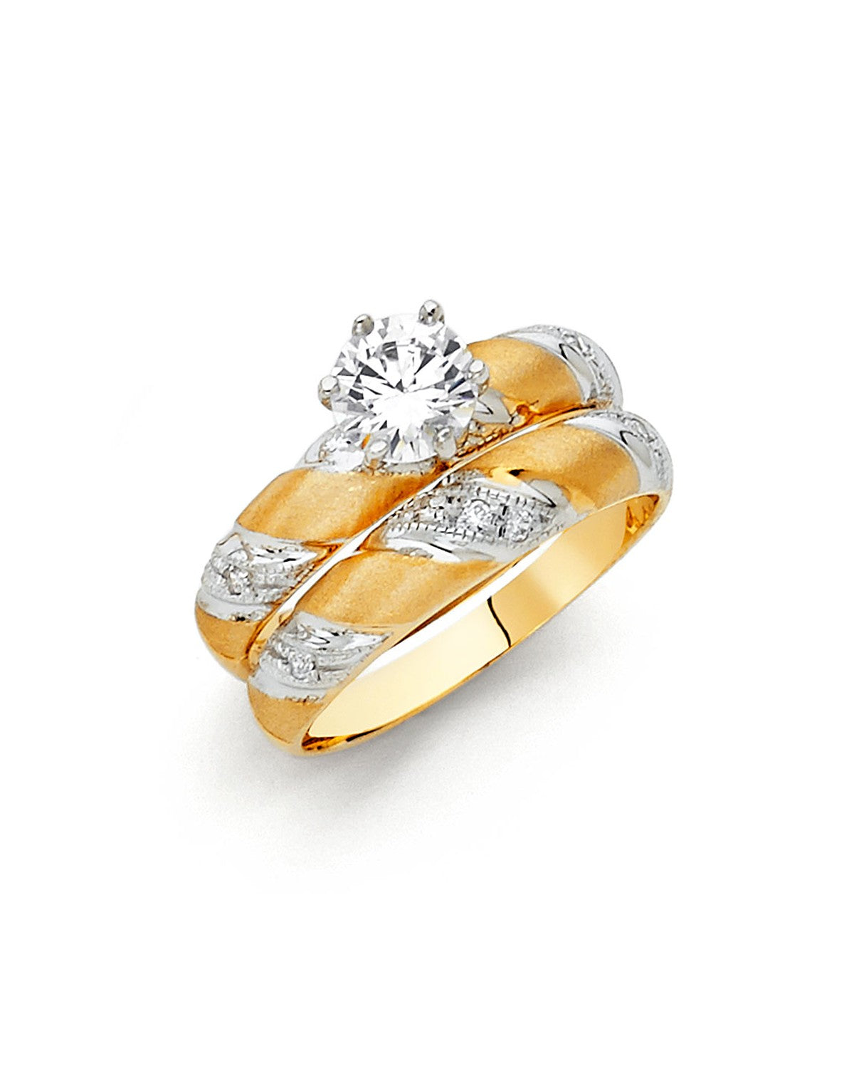 14K Two-Tone Gold 2T CZ Ladies Wedding Band (RG-0959)