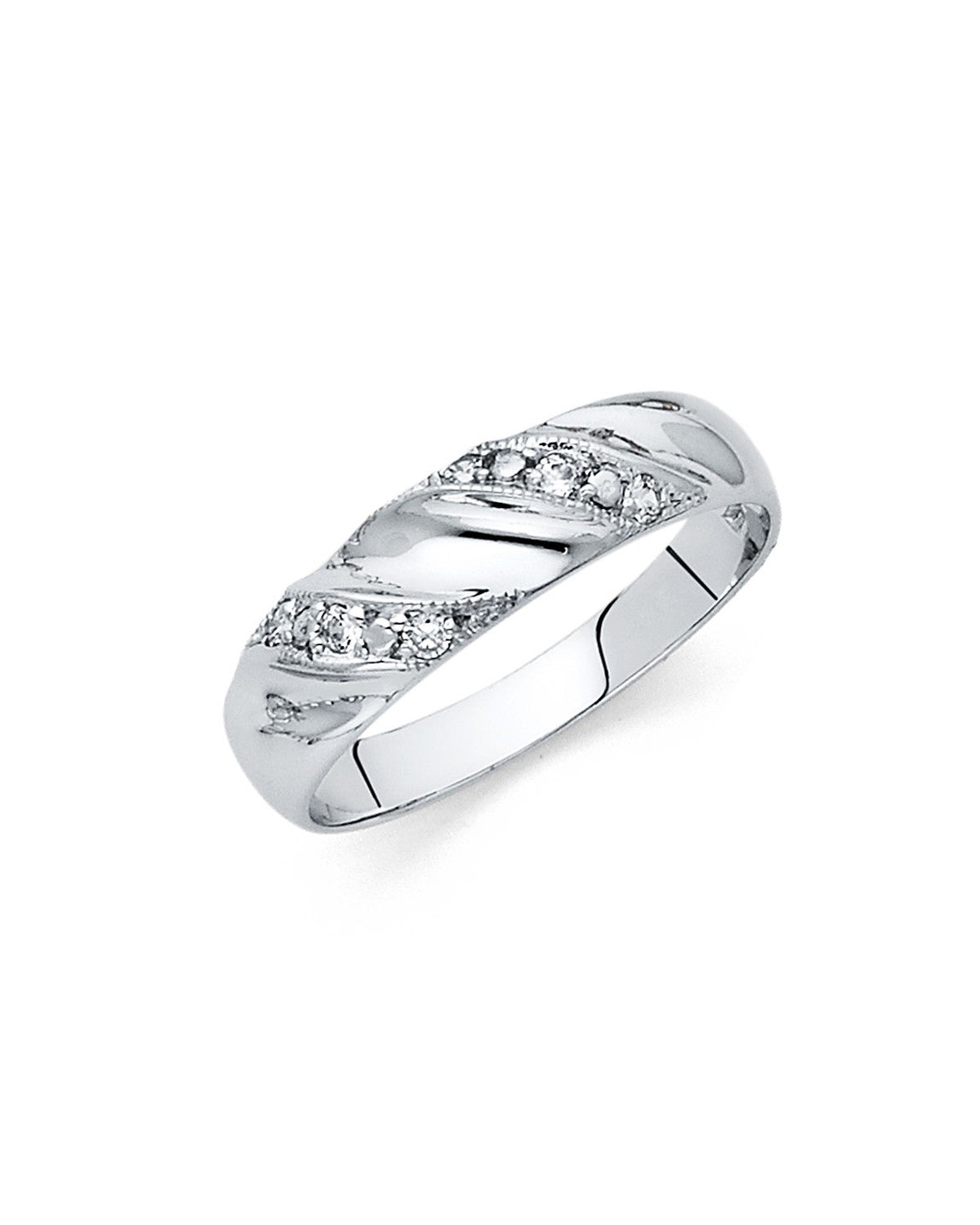 14K White Gold CZ Men's Wedding Band (RG-0972)