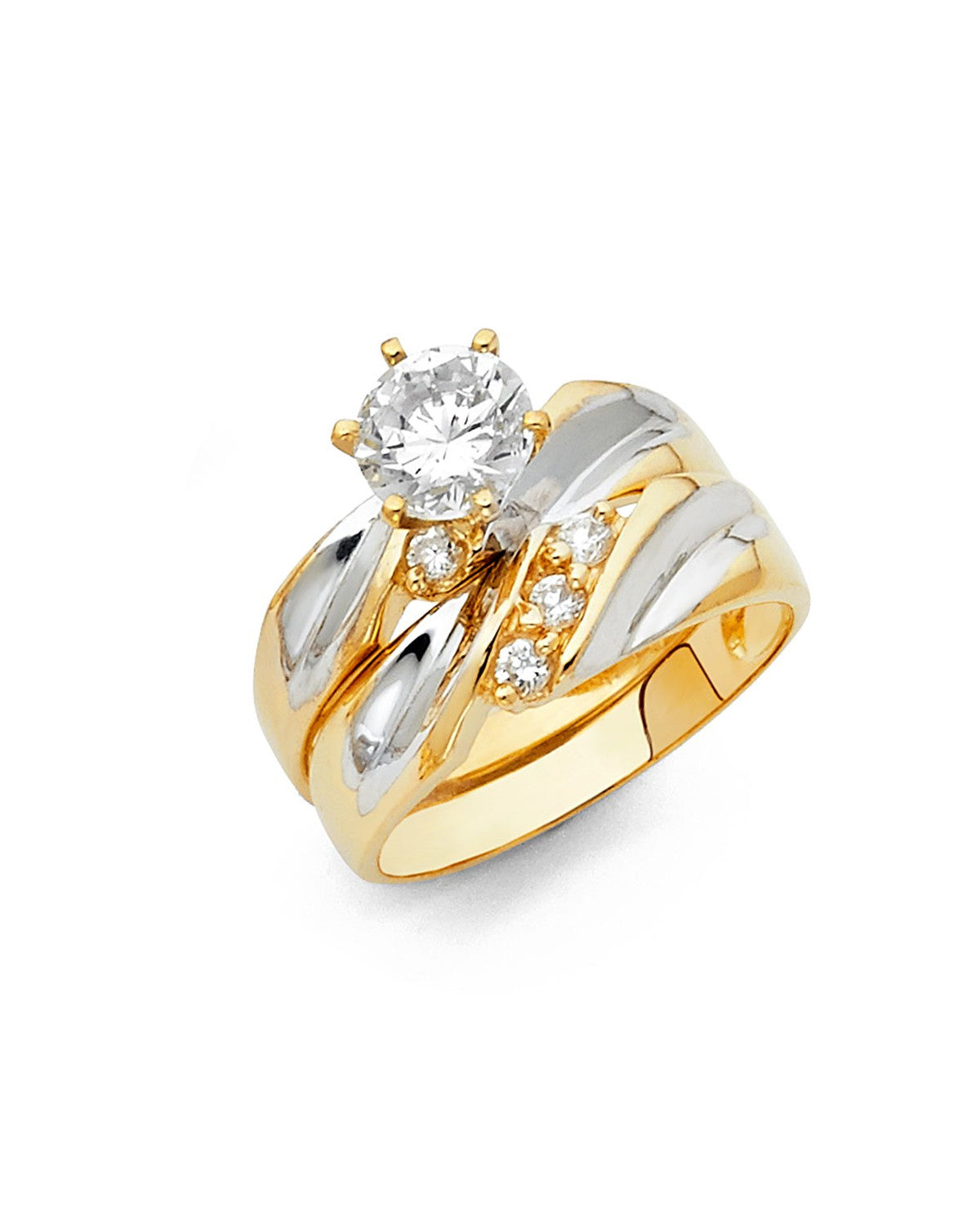 14K Two-Tone Gold 2T CZ Ladies Wedding Band (RG-0998)