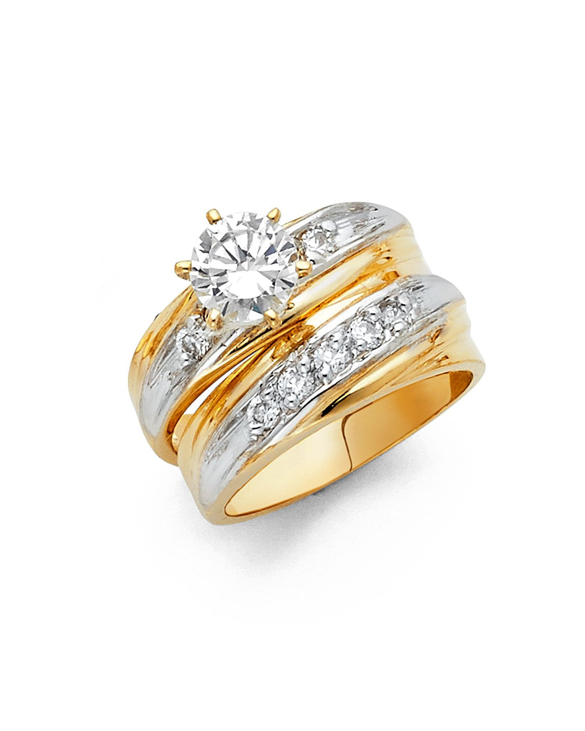14K Two-Tone Gold 2T CZ Ladies Wedding Band (RG-1013)