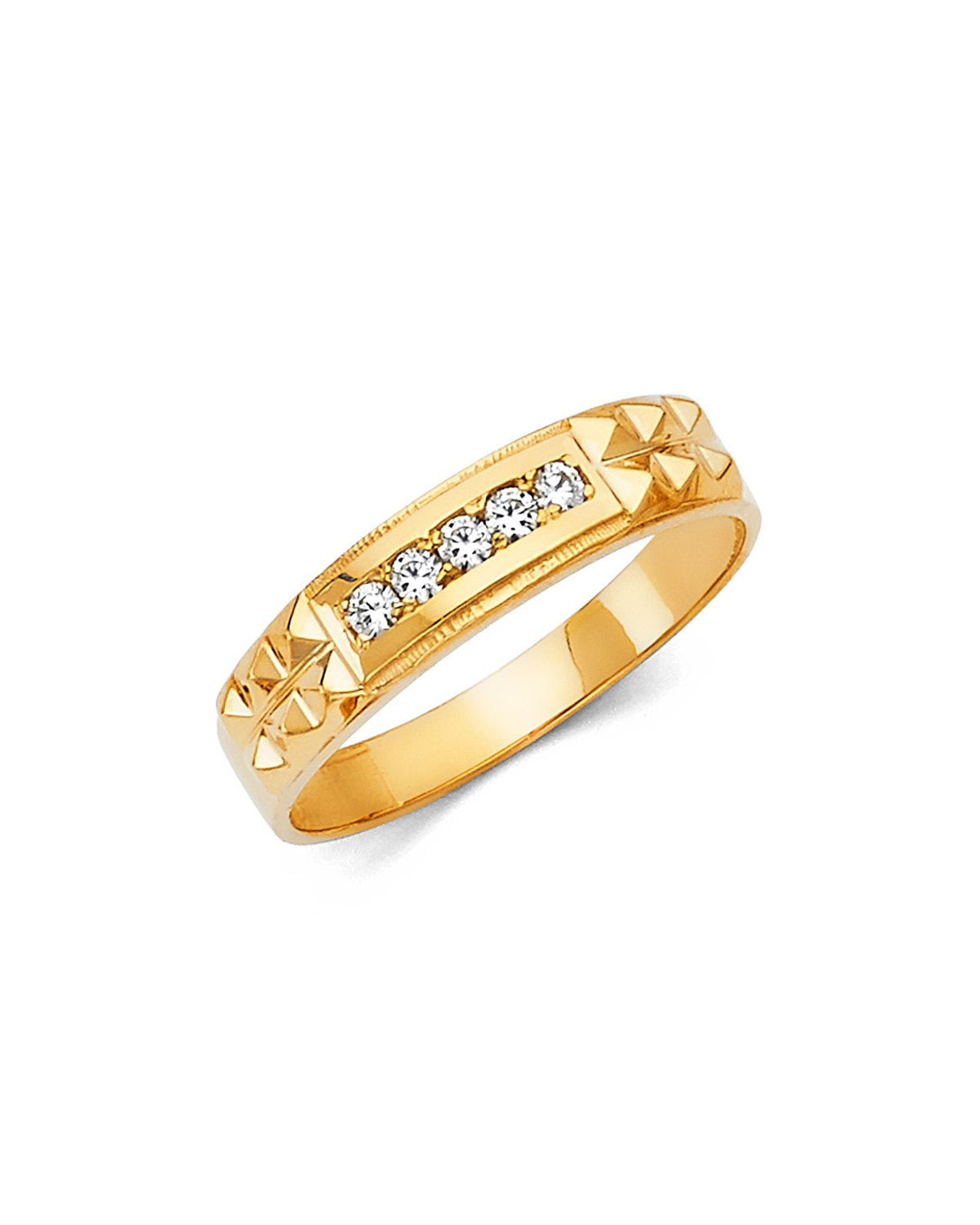 14K Yellow Gold CZ Men's Wedding Band (RG-1038)