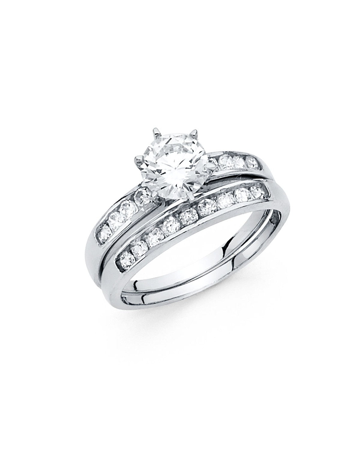 14K White Gold CZ Ladies Wedding Band (RG-1089)