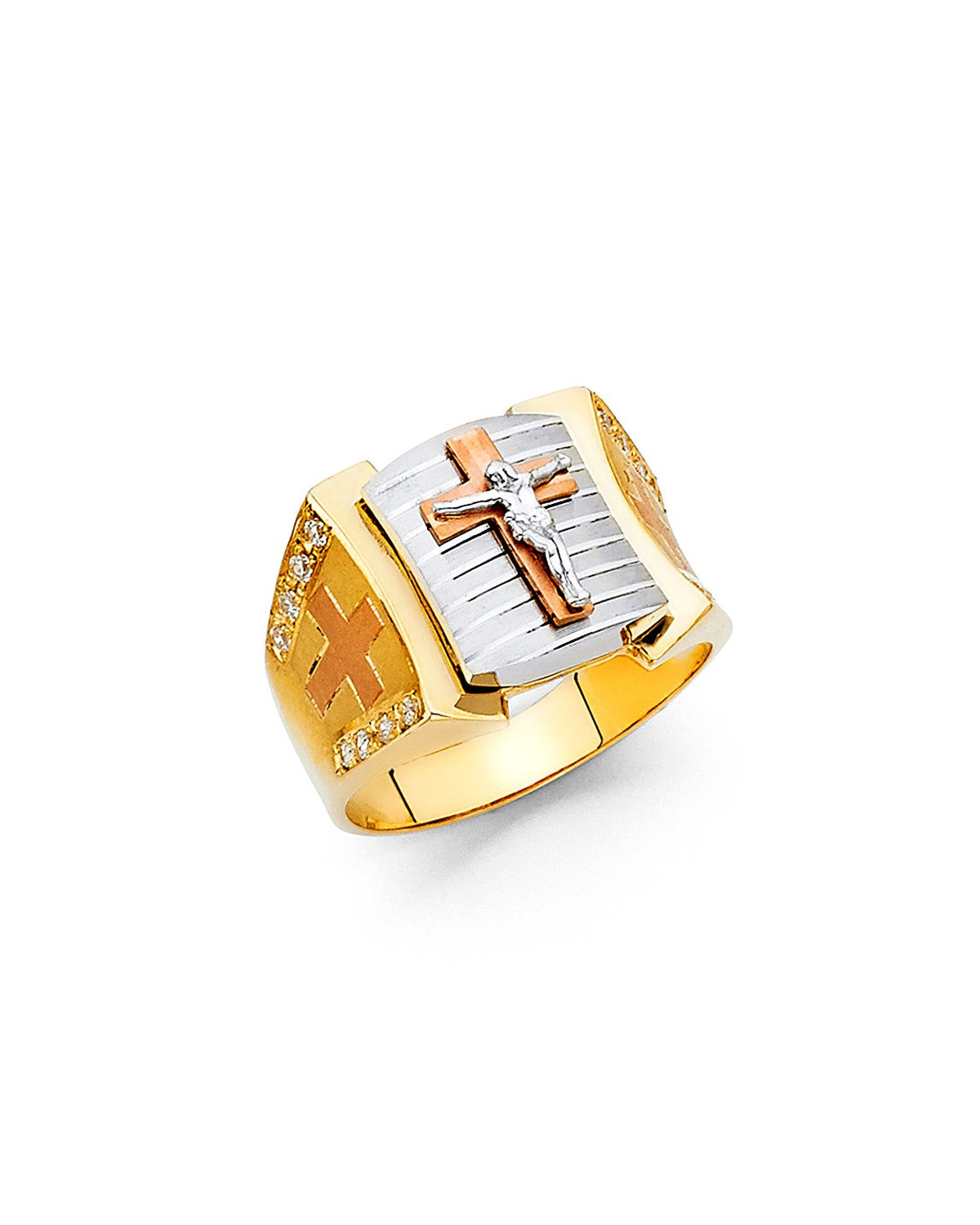14K Tri-Color Gold 3C CZ Men's Ring (RG-1408)