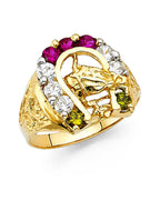 14K Yellow Gold CZ Lucky Horse Shoe Men's Ring (RG-1422)