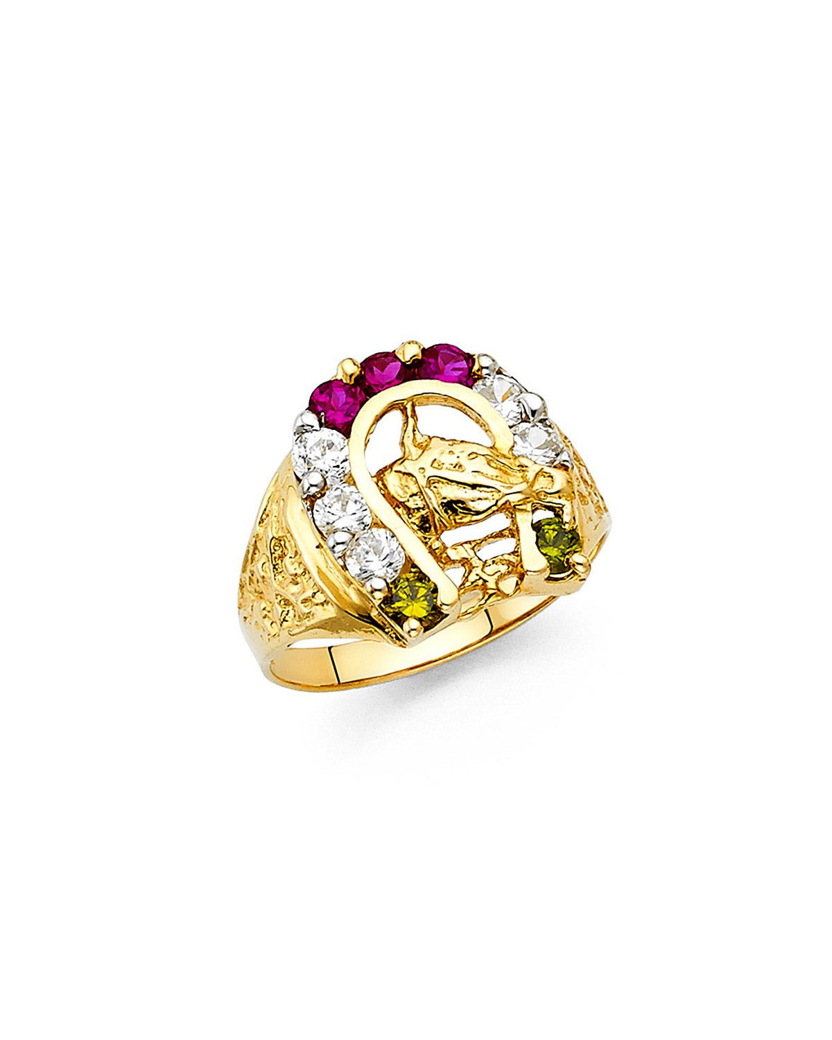 14K Yellow Gold CZ Lucky Horse Shoe Men's Ring (RG-1422)