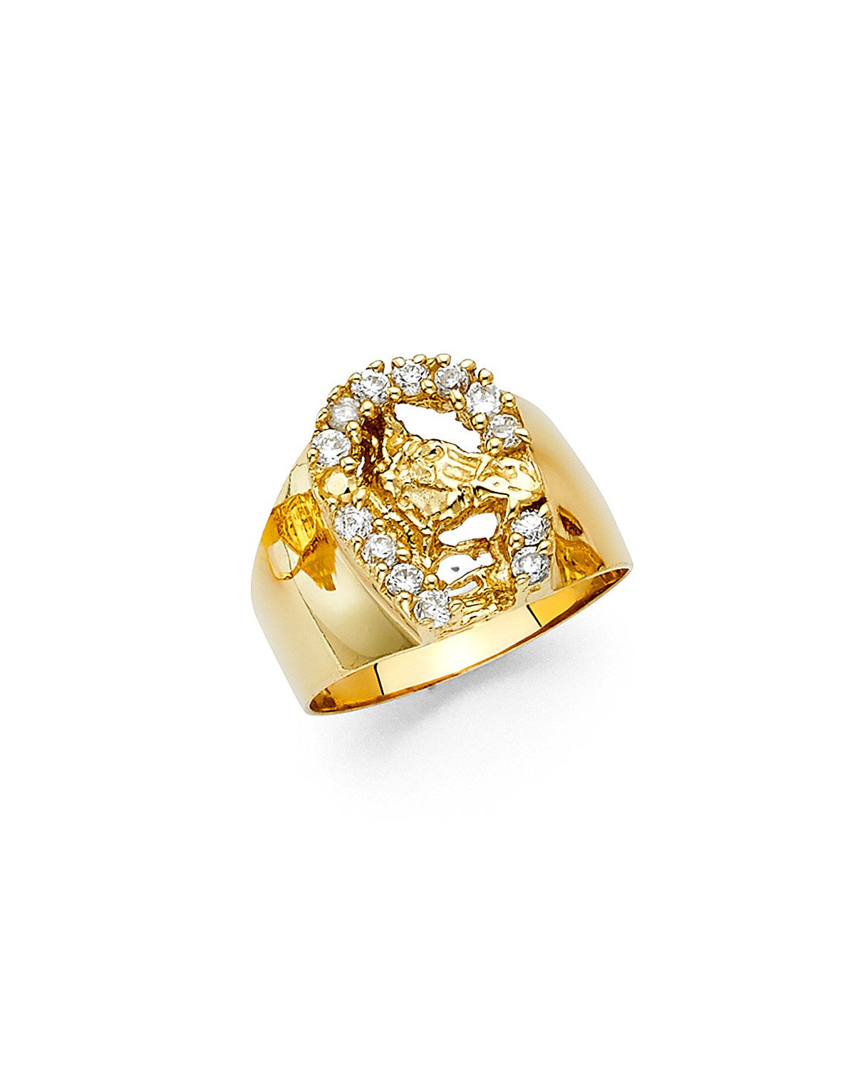 14K Yellow Gold CZ Lucky Horse Shoe Men's Ring (RG-1423)