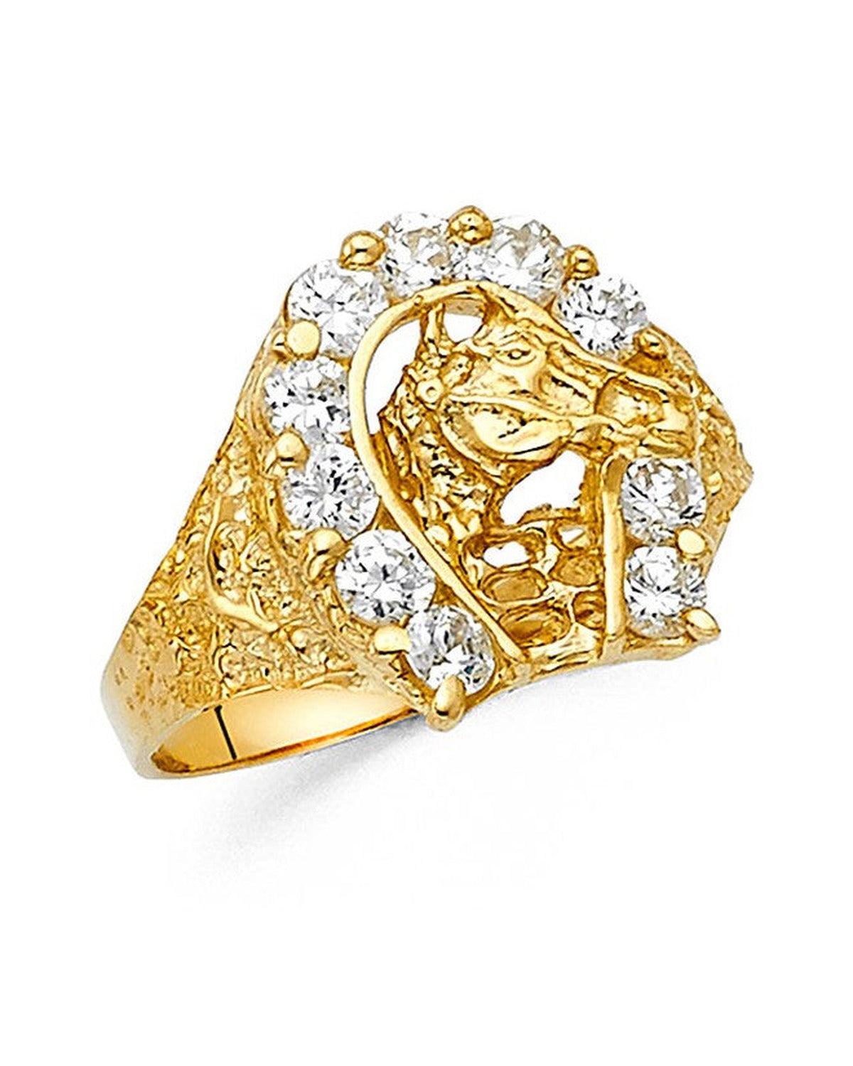 14K Yellow Gold CZ Lucky Horse Shoe Men's Ring (RG-1424)