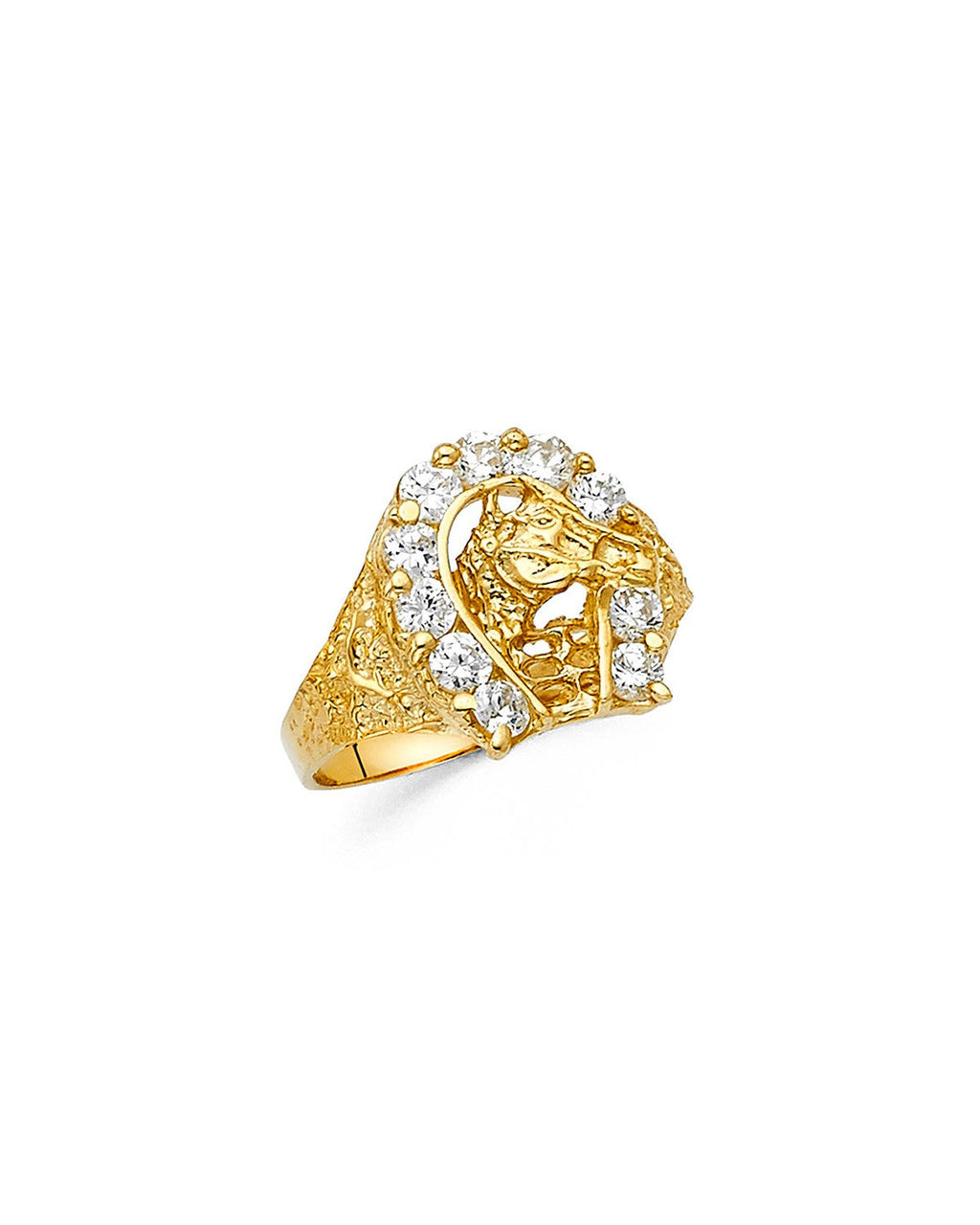 14K Yellow Gold CZ Lucky Horse Shoe Men's Ring (RG-1424)
