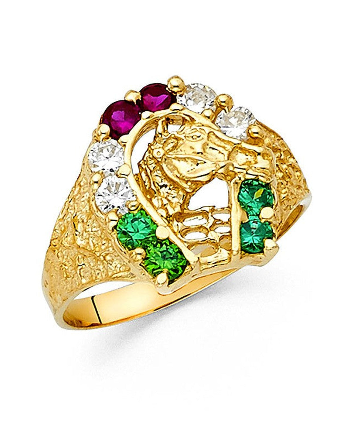 14K Yellow Gold CZ Lucky Horse Shoe Men's Ring (RG-1425)