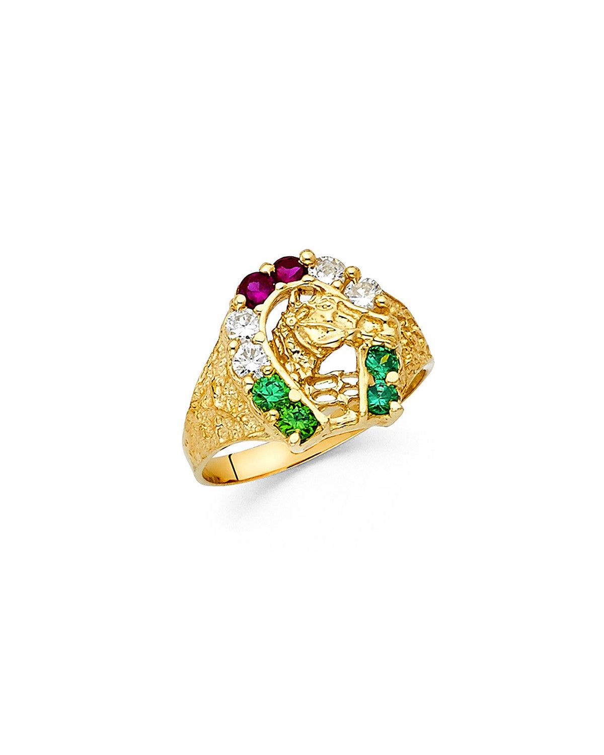 14K Yellow Gold CZ Lucky Horse Shoe Men's Ring (RG-1425)