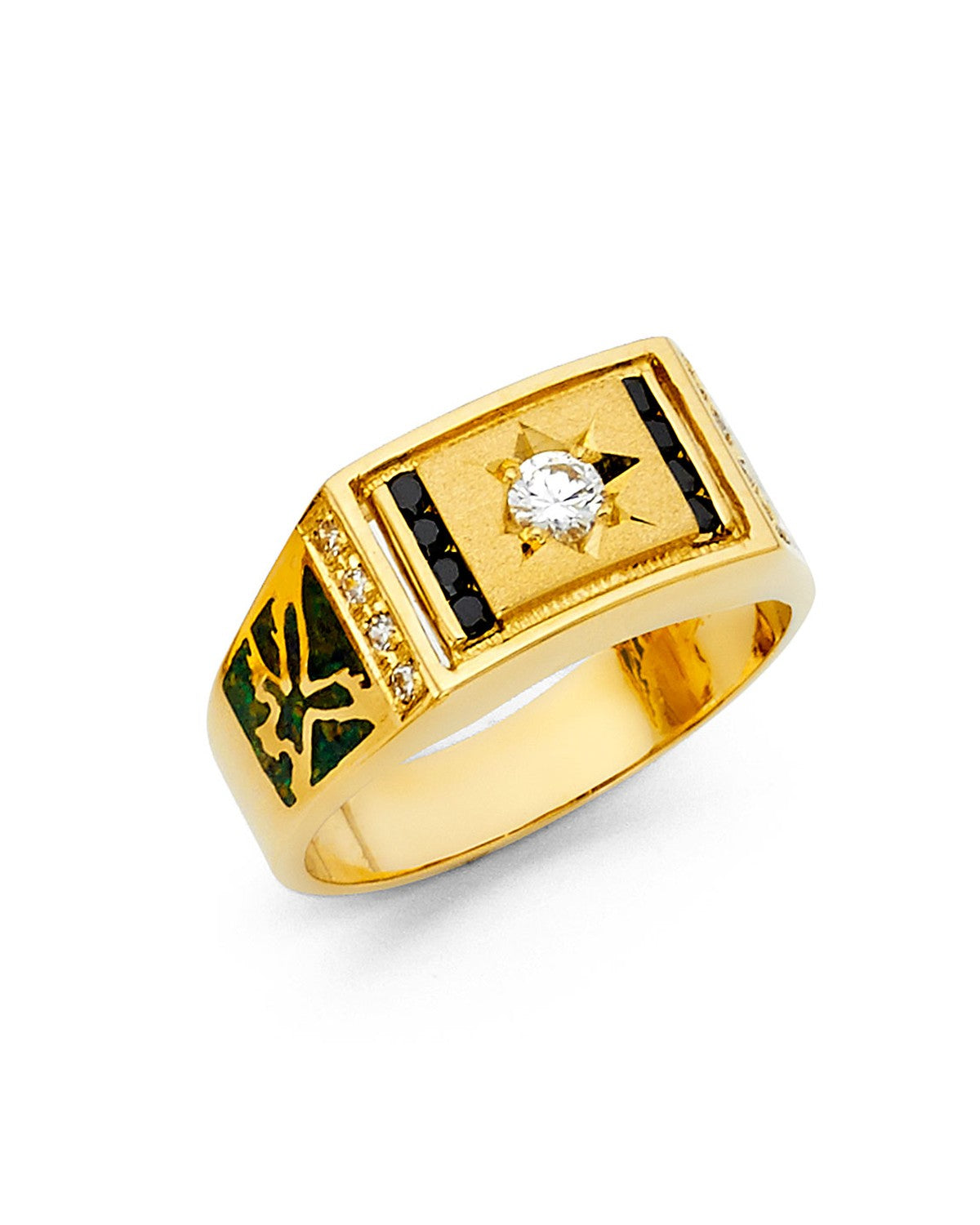 14K Yellow Gold CZ Men's Ring with Sapphire (RG-1436)