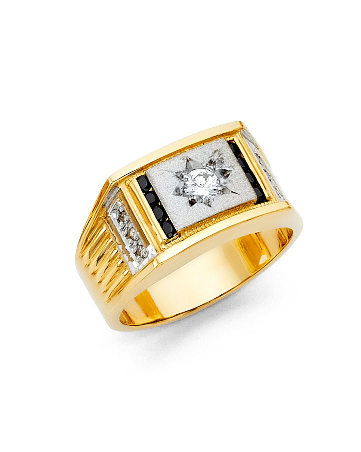 14K Yellow Gold CZ Men's Ring with Sapphire (RG-1438)