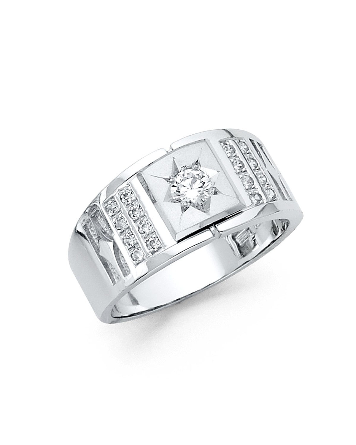 14K White Gold CZ Men's Ring (RG-1451)