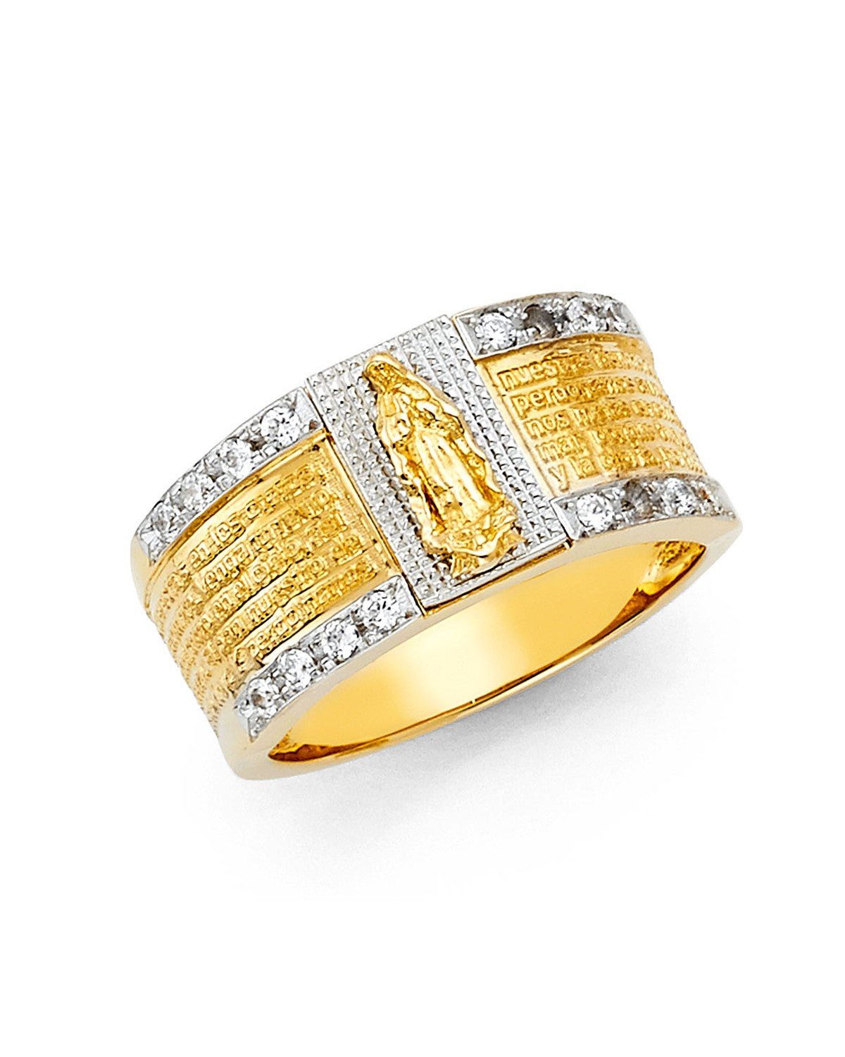 14K Two-Tone Gold 2T CZ Religious Men's Ring (RG-1452)