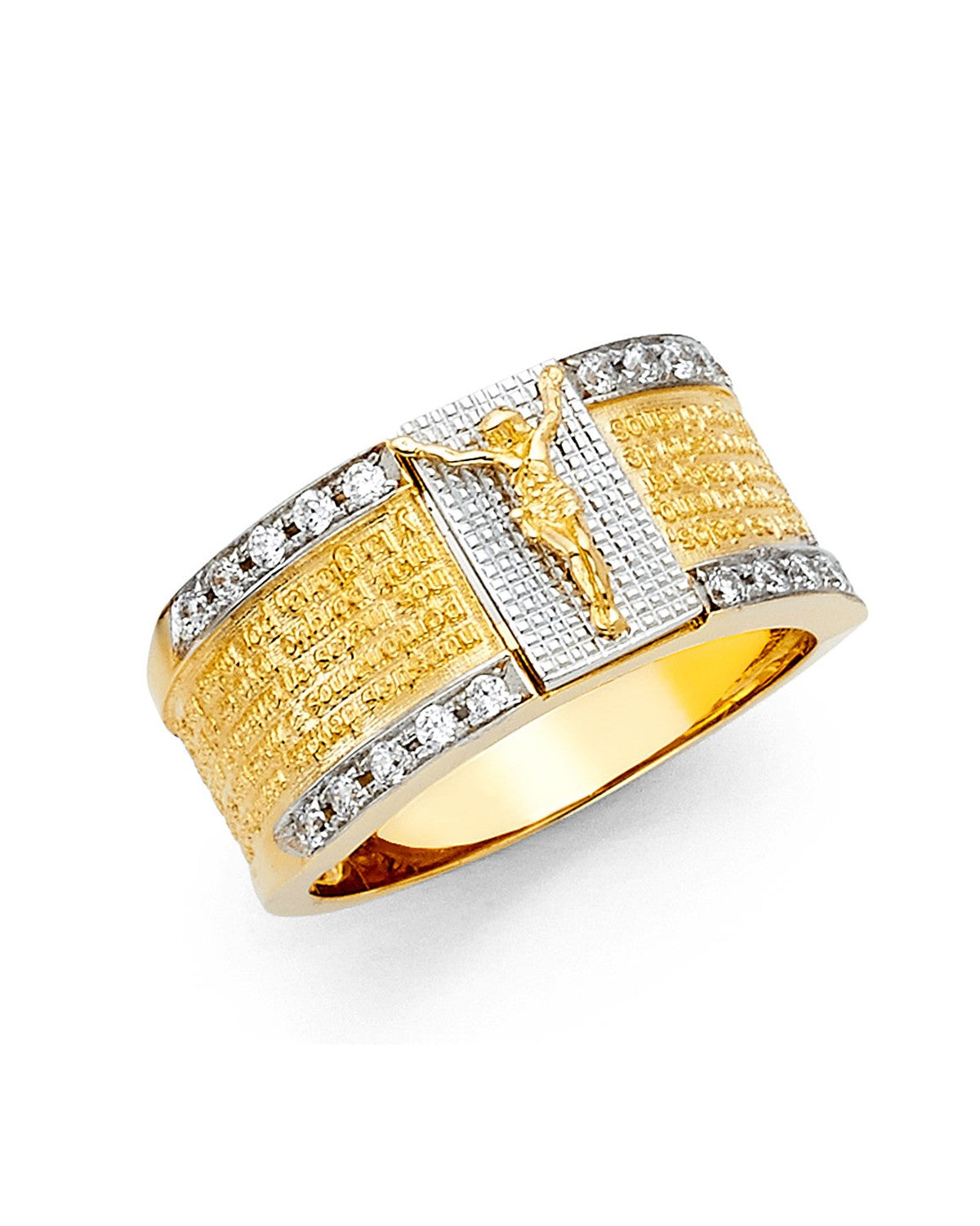 14K Two-Tone Gold 2T CZ Religious Men's Ring (RG-1453)