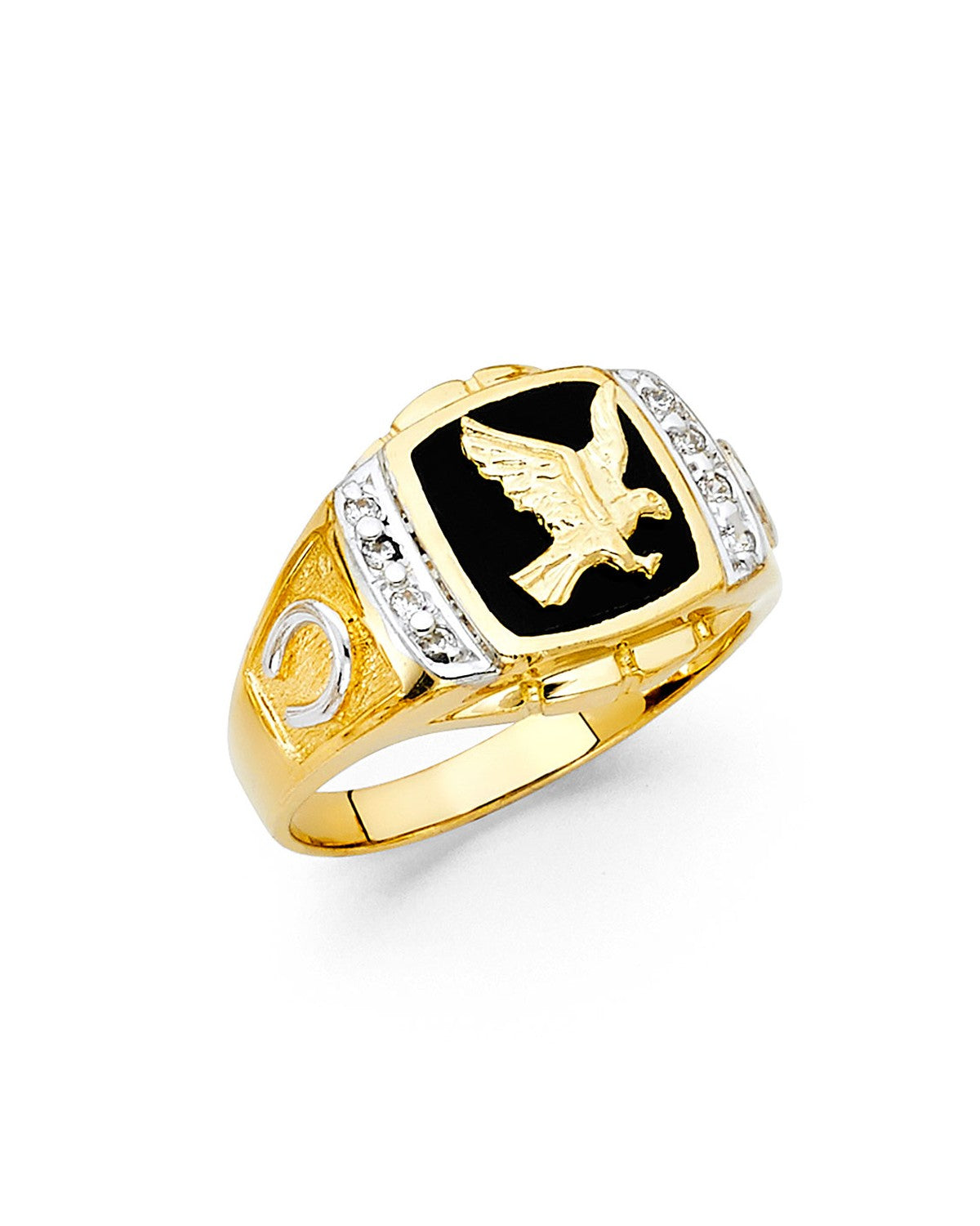 14K Yellow Gold Onyx Eagle Men's Ring (RG-1529)