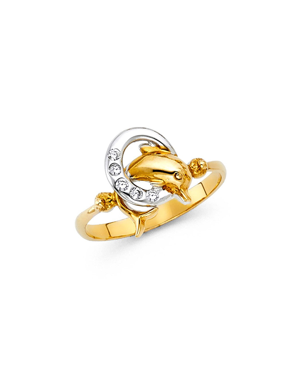 14K Tri-Color Gold 3C CZ Fancy Dolphin Ring (RG-1714)