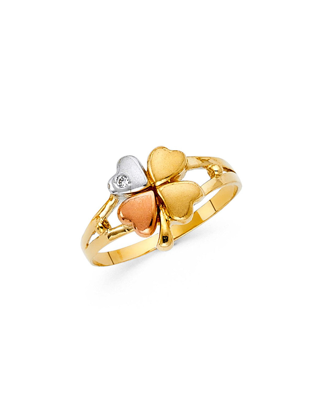 14K Tri-Color Gold 3C CZ Fancy Clover Ring (RG-1724)