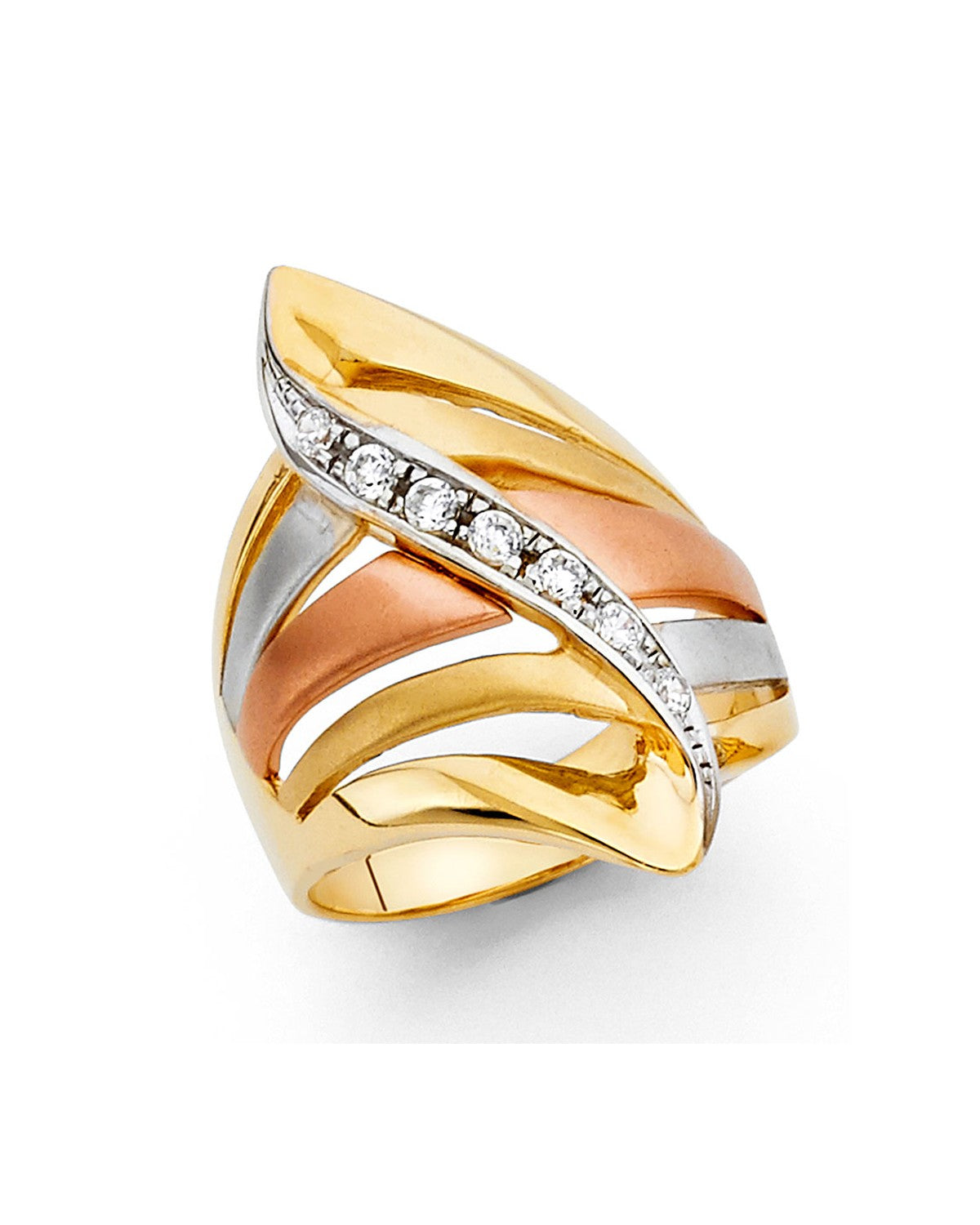 14K Tri-Color Gold 3C CZ Fancy Ring (RG-1726)