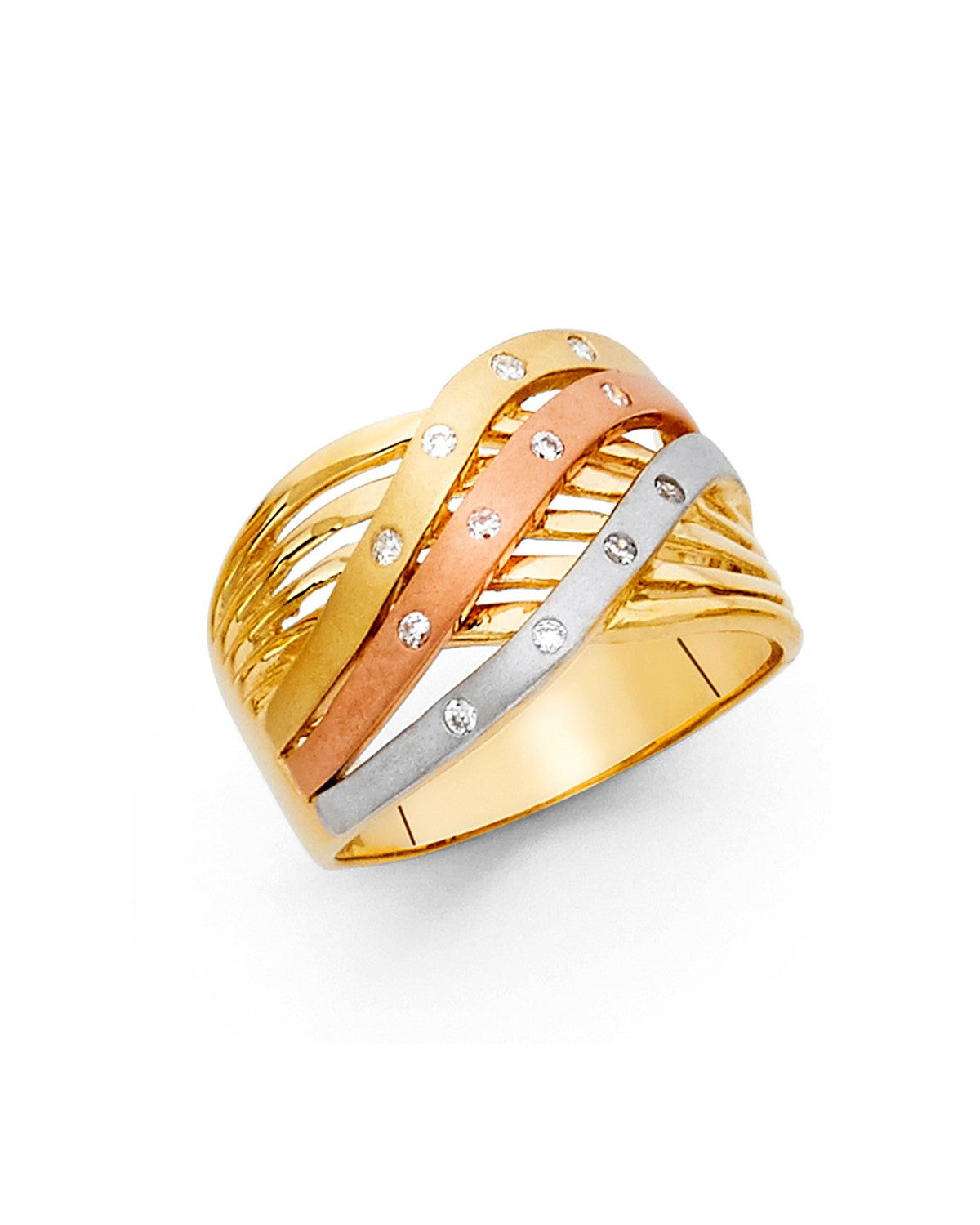 14K Tri-Color Gold 3C CZ Fancy Ring (RG-1727)