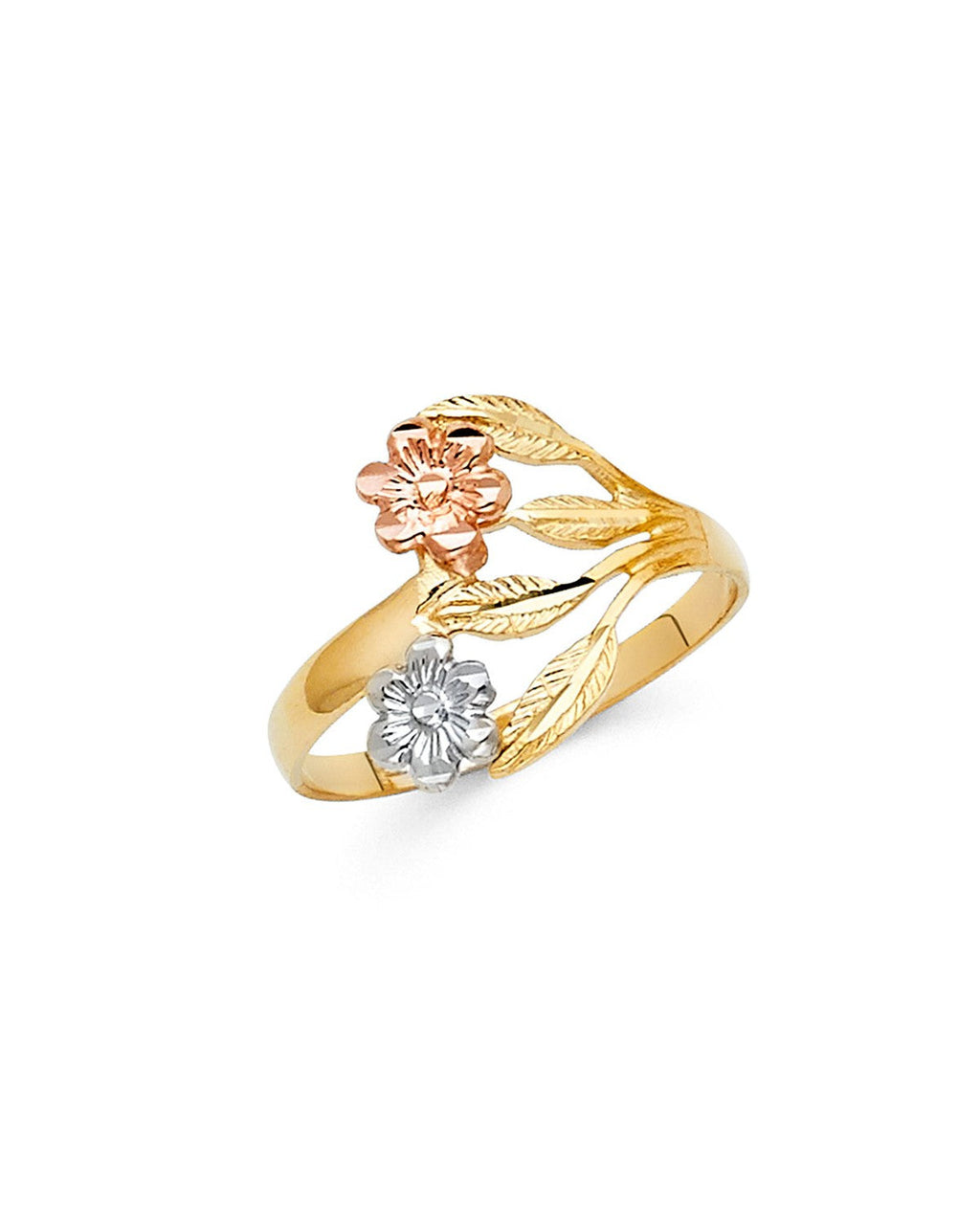 14K Tri-Color Gold 3C Fancy Flower Ring (RG-2046)