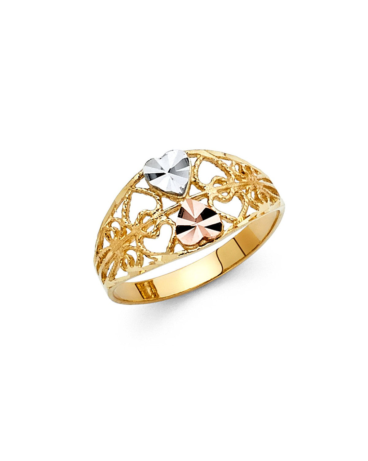 14K Tri-Color Gold 3C Fancy Heart Ring (RG-2120)