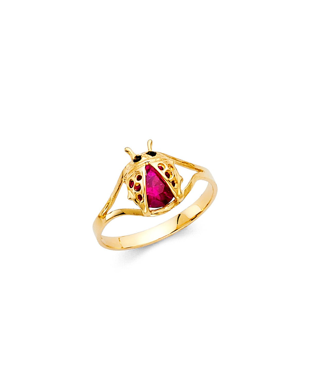 14K Yellow Gold CZ Ladybug Babies Ring (RG-2278)