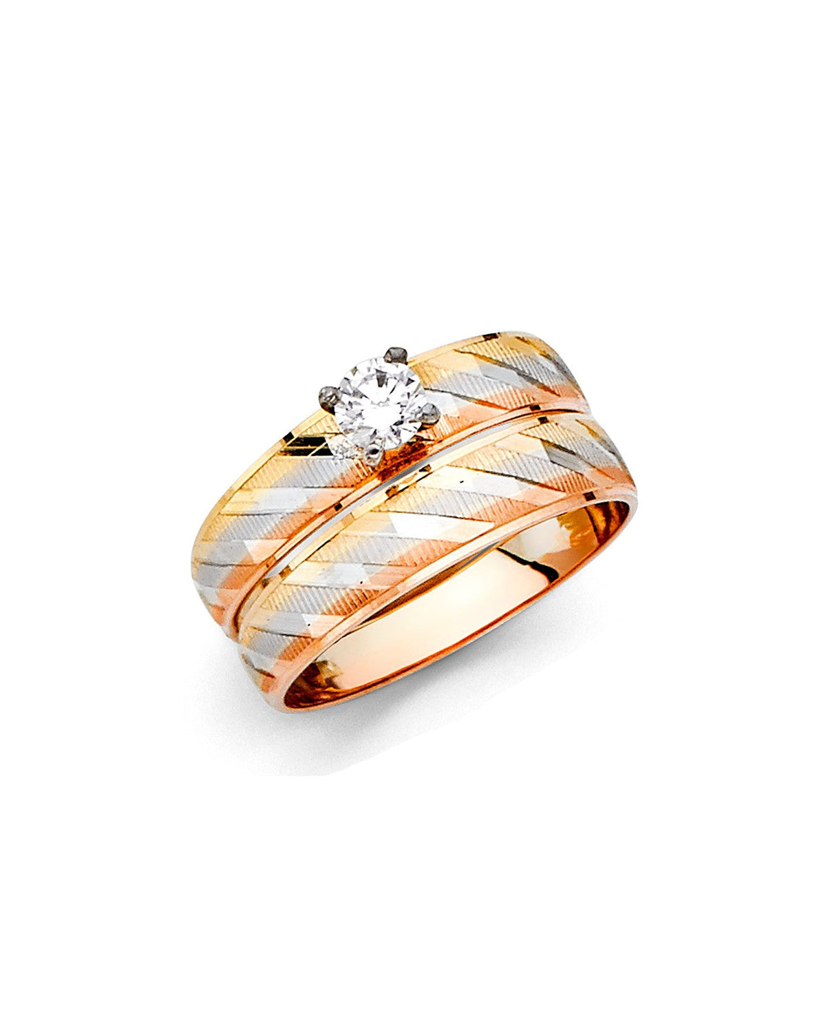 14K Tri-Color Gold 3C Ladies CZ Engagement Ring (RG-2396)