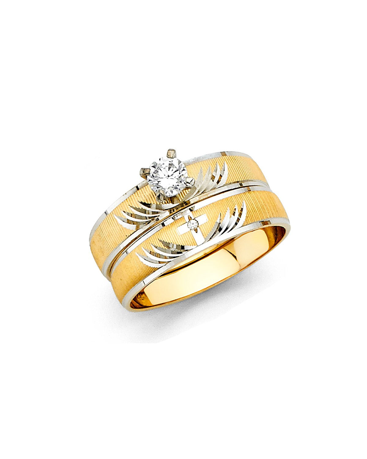 14K Two-Tone Gold 2T Ladies CZ Wedding Band (RG-2412)