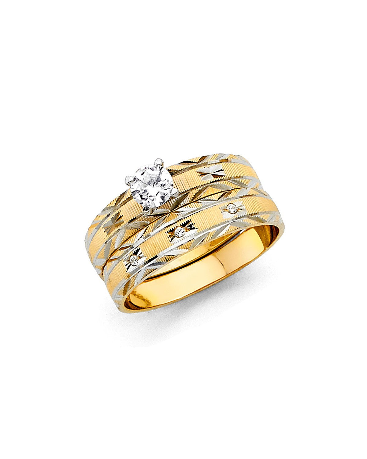 14K Two-Tone Gold 2T Ladies CZ Wedding Band (RG-2418)