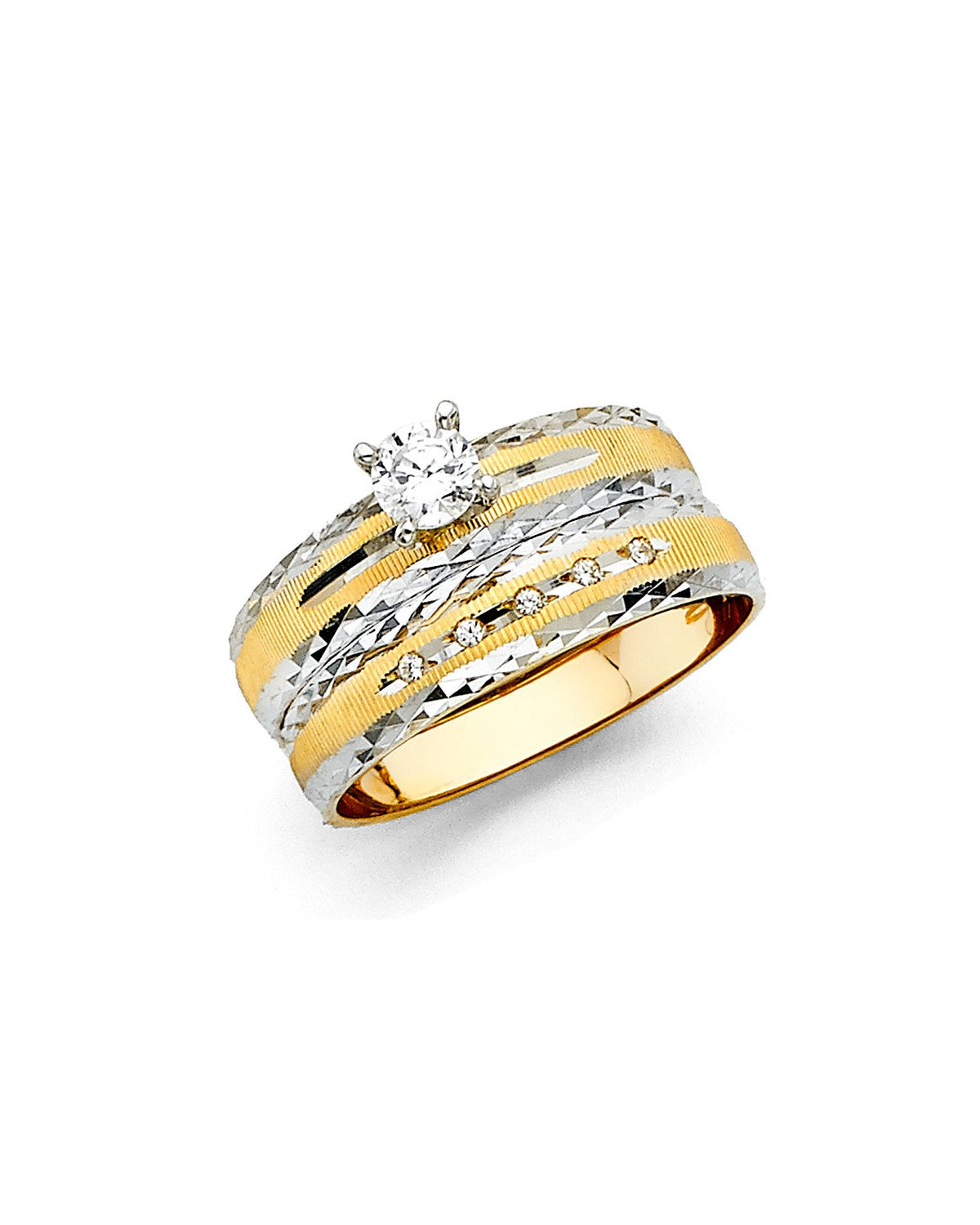 14K Two-Tone Gold 2T Ladies CZ Wedding Band (RG-2421)