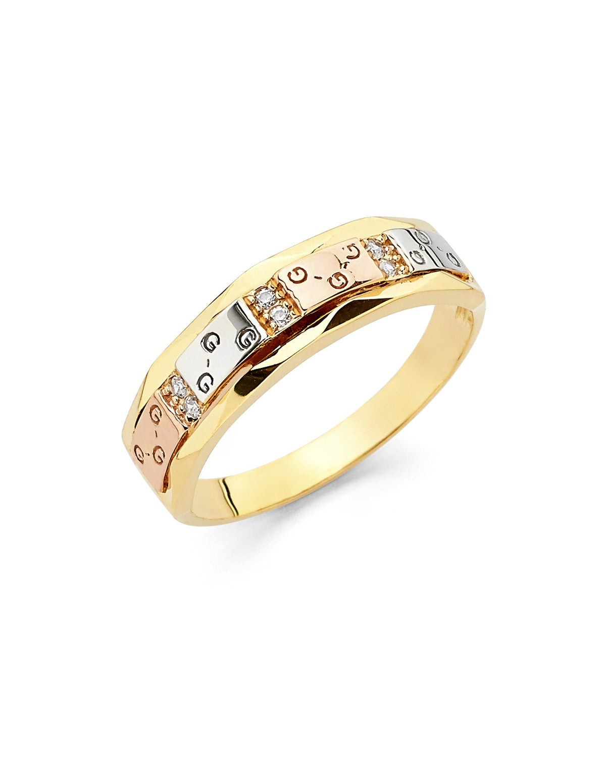 14K Tri-Color Gold 3C CZ Ladies Wedding Band (RG-2518)