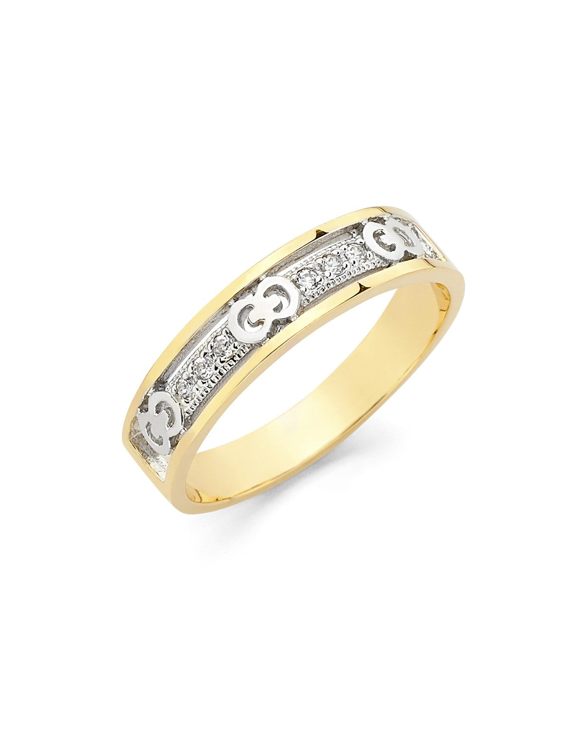 14K Two-Tone Gold 2T CZ Ladies Wedding Band (RG-2527)